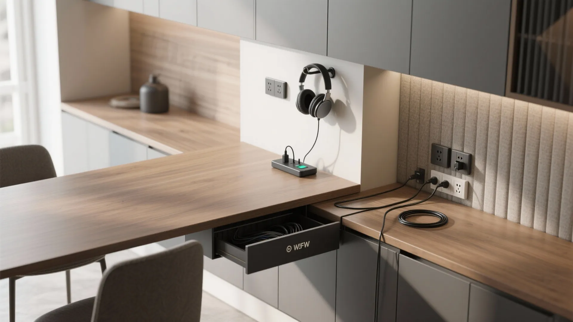 5. Tech Corner with Charging and Quiet Nook