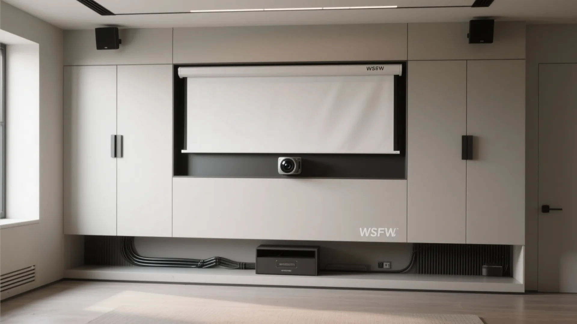 3. Tech wall with fold-down screen