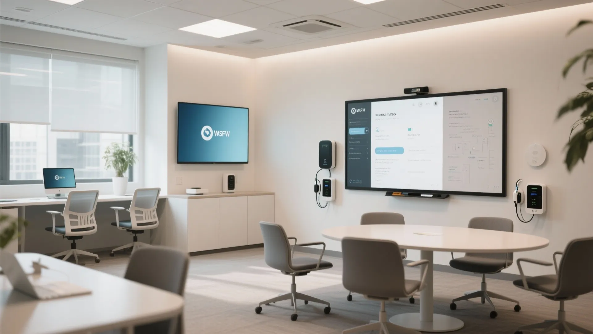 Staff room with seamlessly integrated tech and charging points