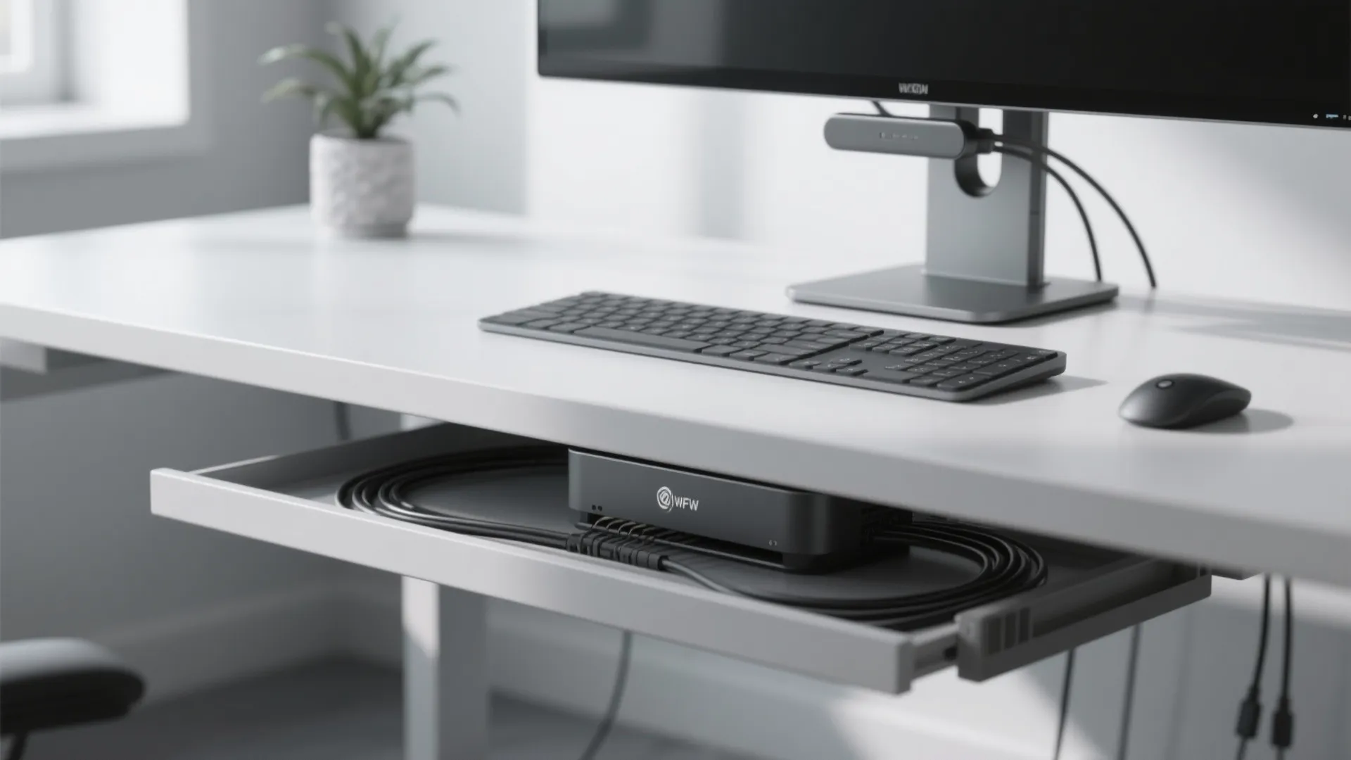 5. Tech-forward minimalism with hidden cables