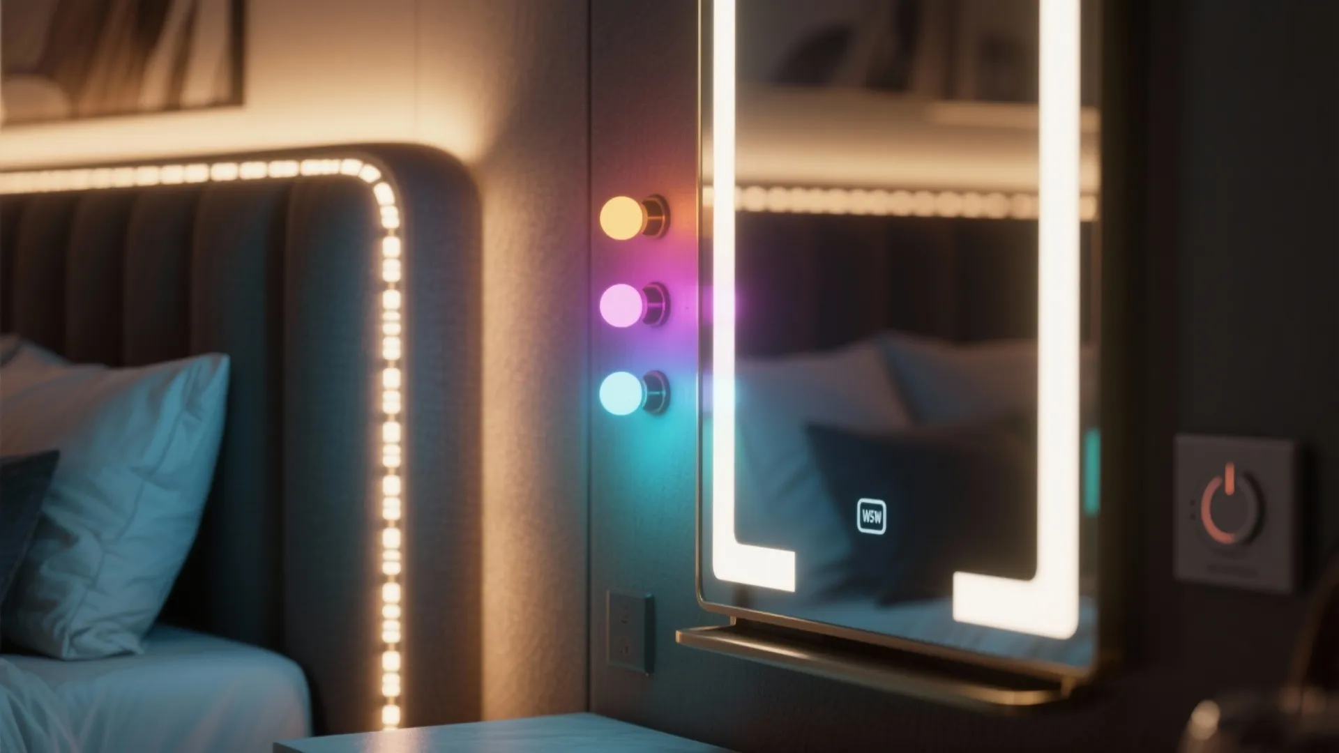 4. Tech-Forward Lighting and Mirrors