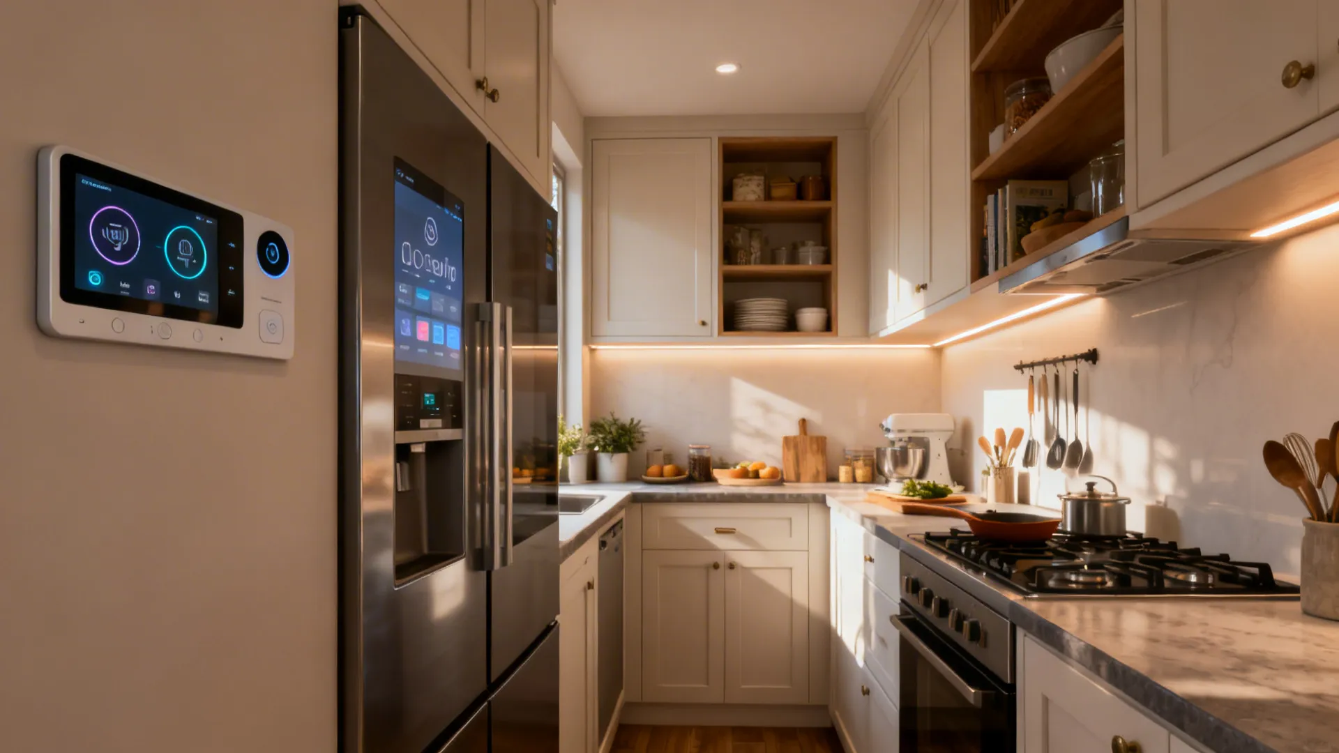 Full small-kitchen renovation with smart appliances, voice-control panel and compact smart storage.