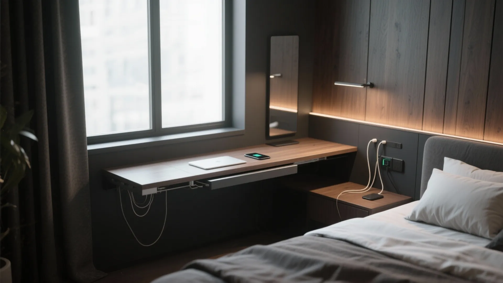 5. Tech and a compact workspace without killing the vibe