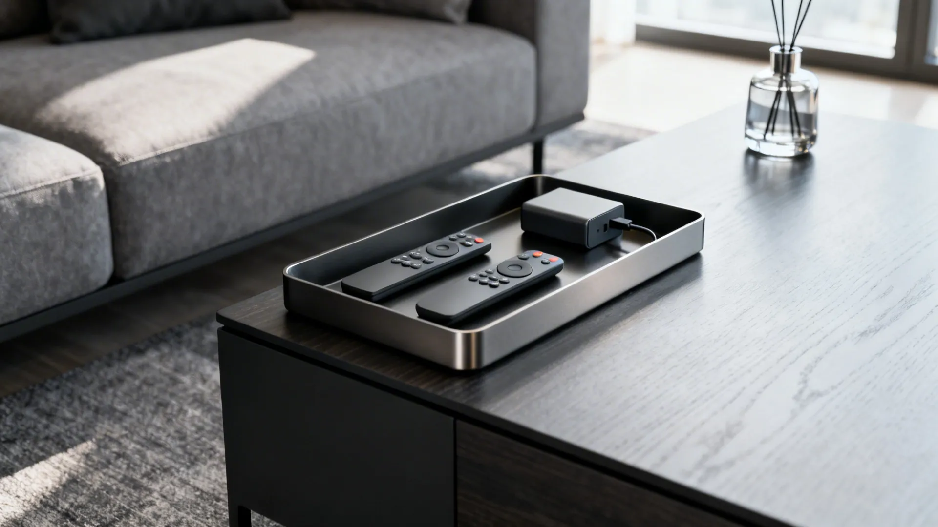 4. Minimalist Tray + Tech Zone