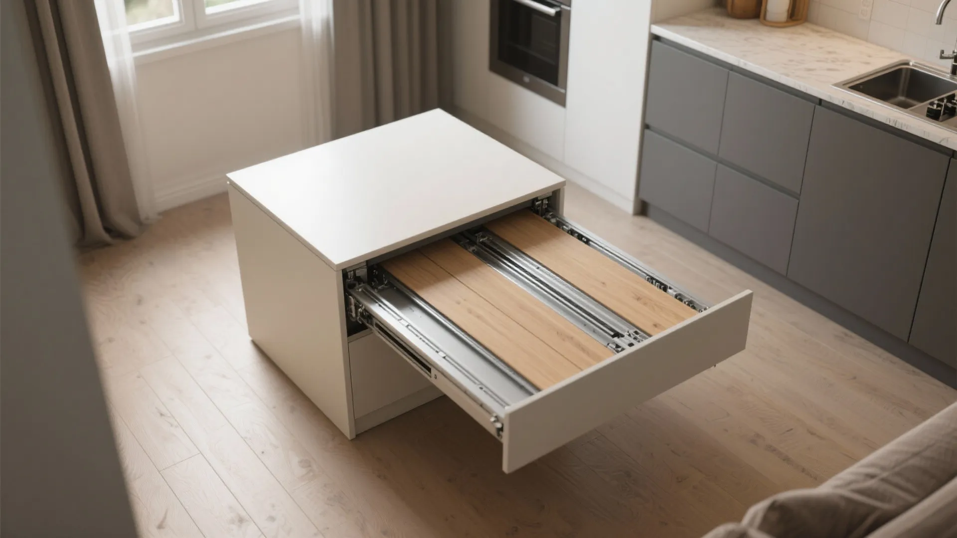 3. Sliding telescopic table for tight layouts