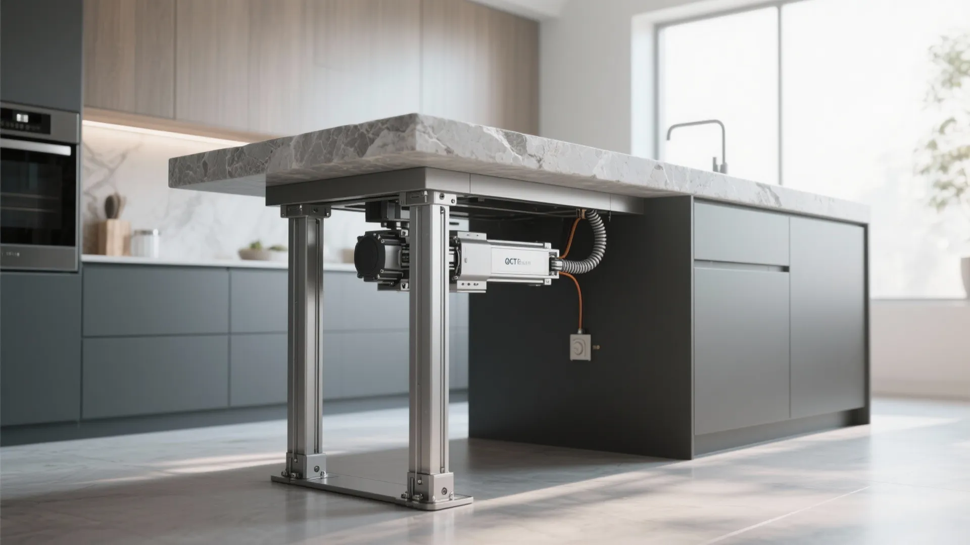 4. Telescoping legs with linear actuator — modern and lift-capable