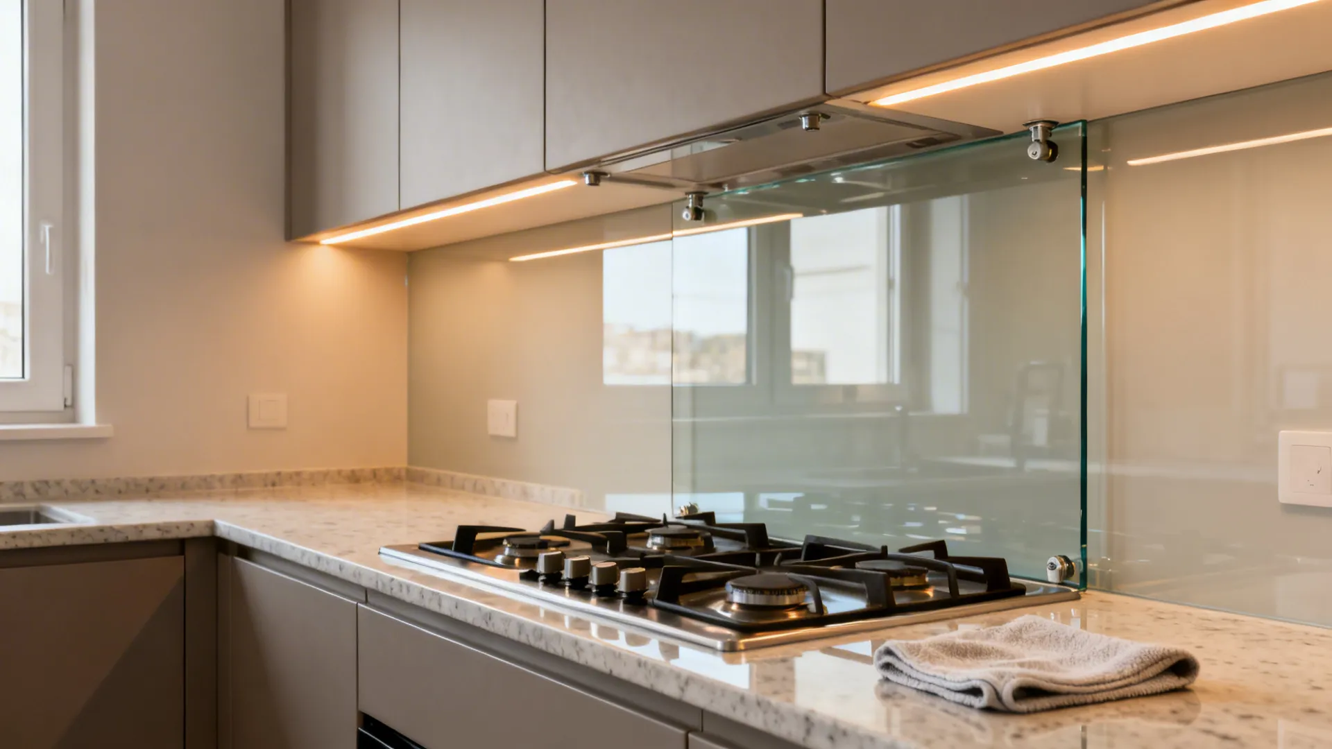 Glass backsplashes for light and hygiene