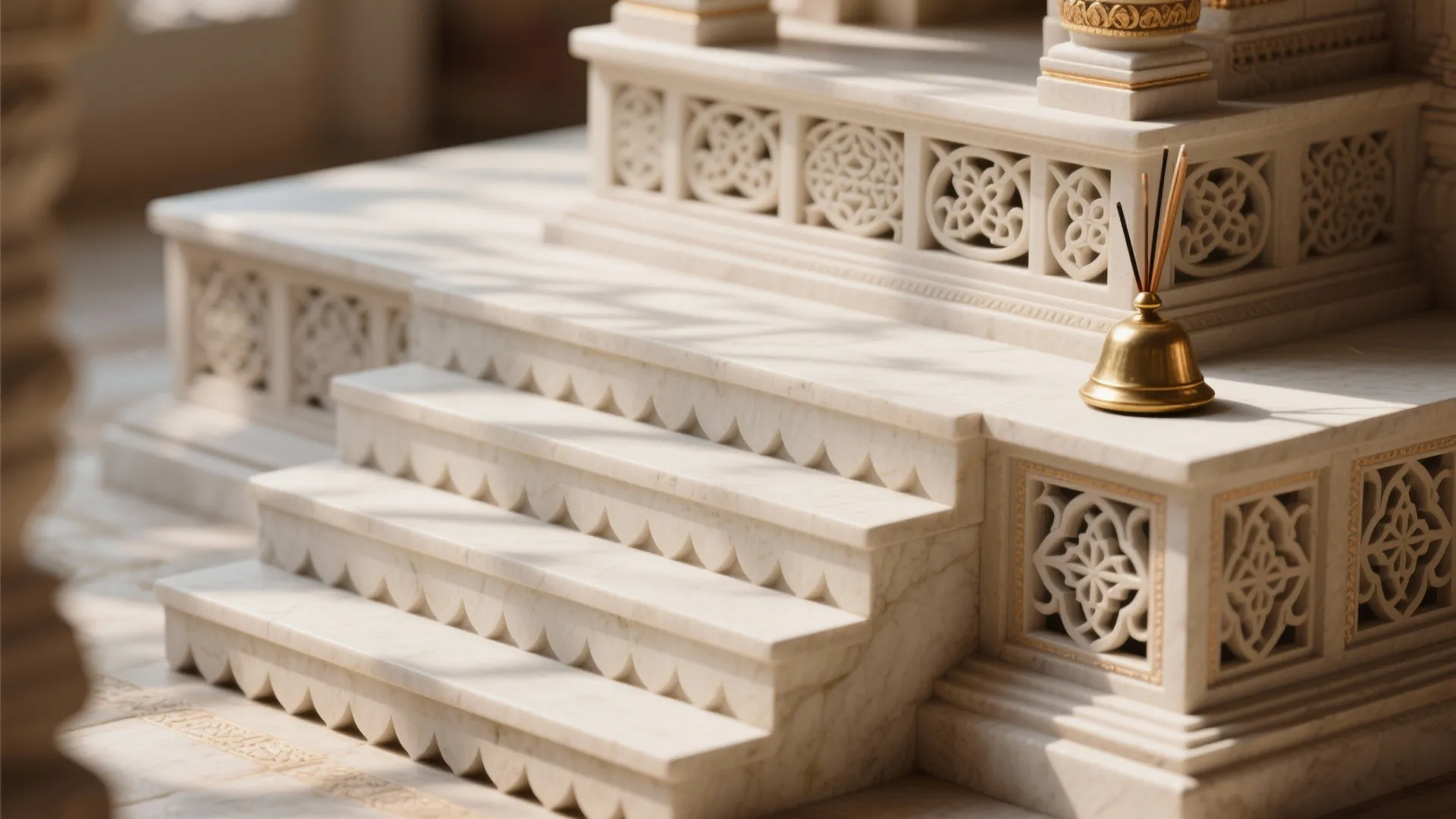 4) Temple-style stepped platform with carved details