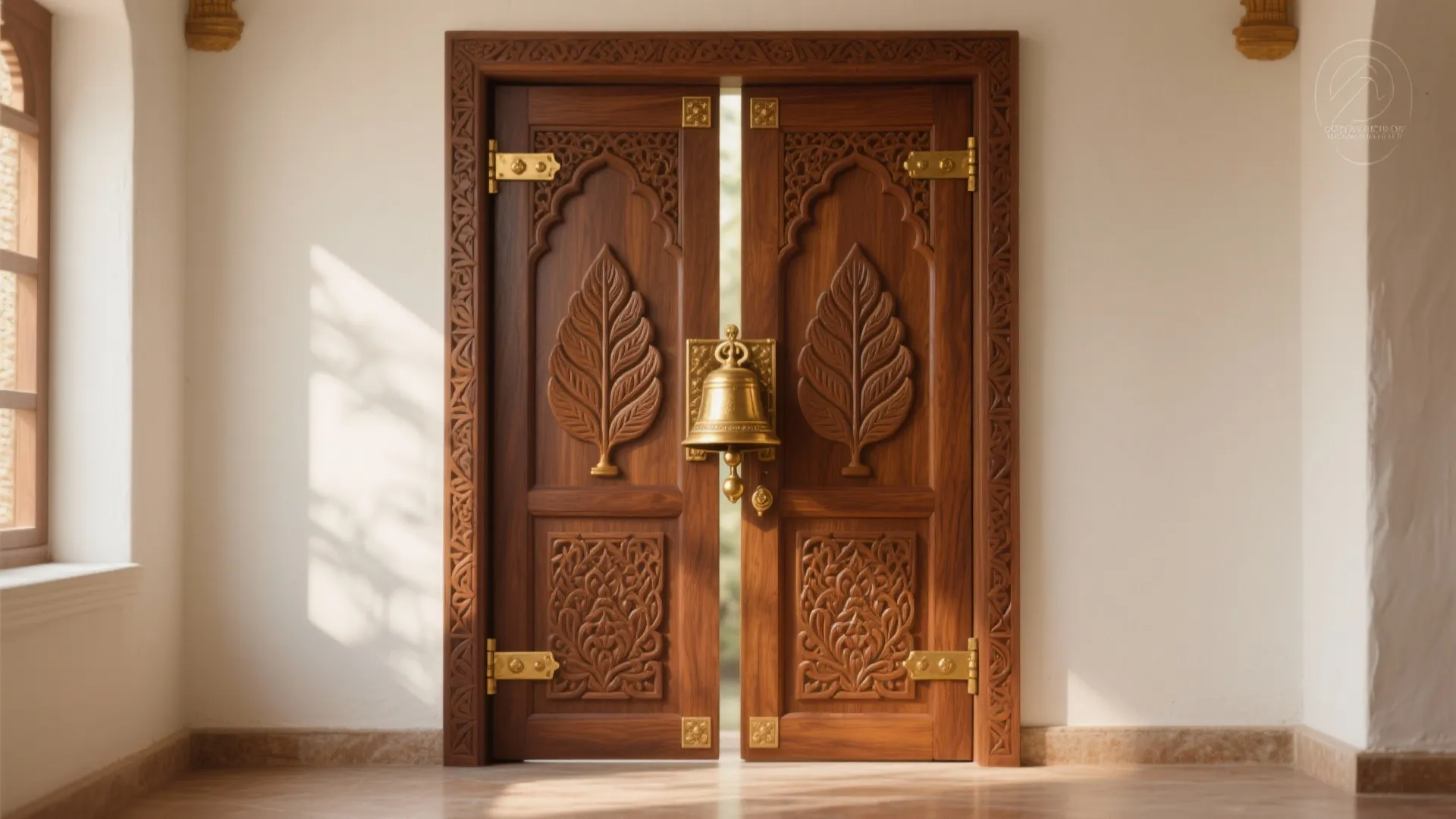 Temple-Style Double Doors with Carved Motifs