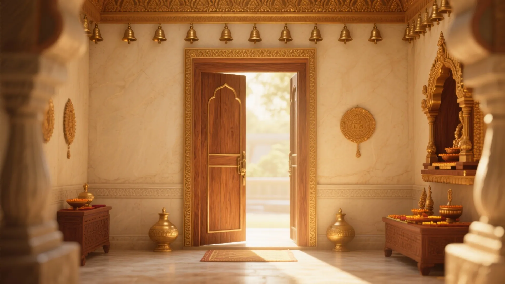 Temple-Style Wooden Frames with Bells