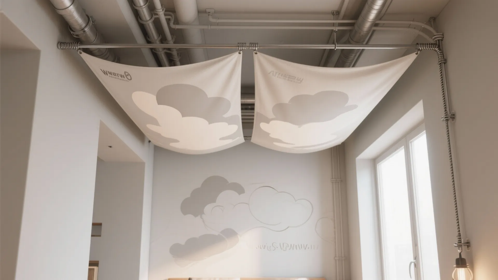Tensile Fabric Ceiling Canopy to Soften Light and Hide Services