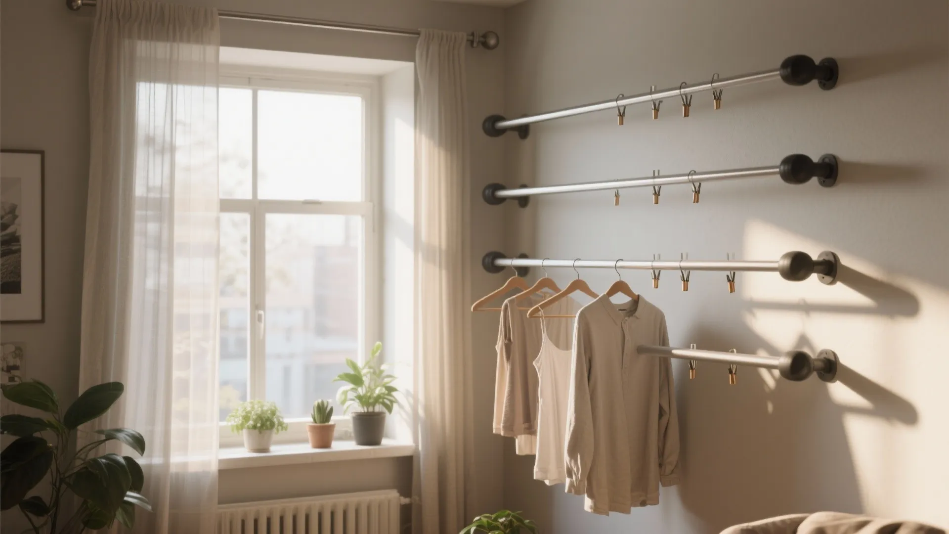 3. Tension-Rod Systems Across Windows or Doorways