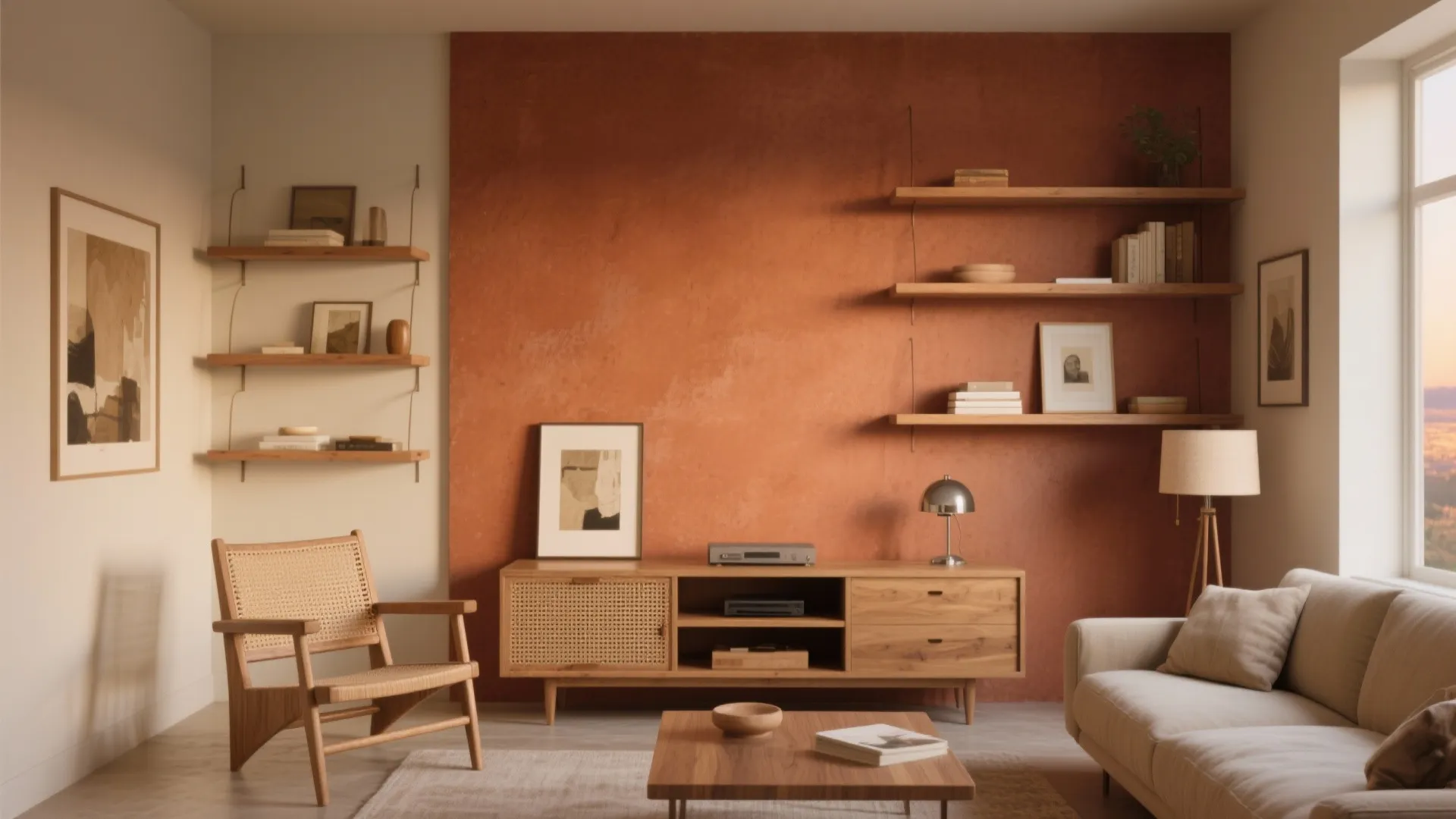 Terracotta Accent Wall with Soft Beige