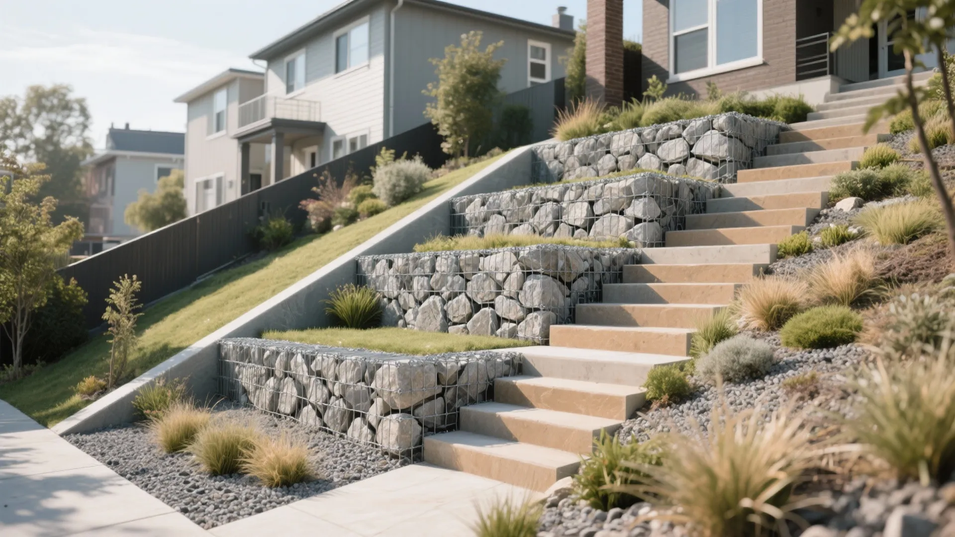 1) Terraced Gabion Steps for Slopes
