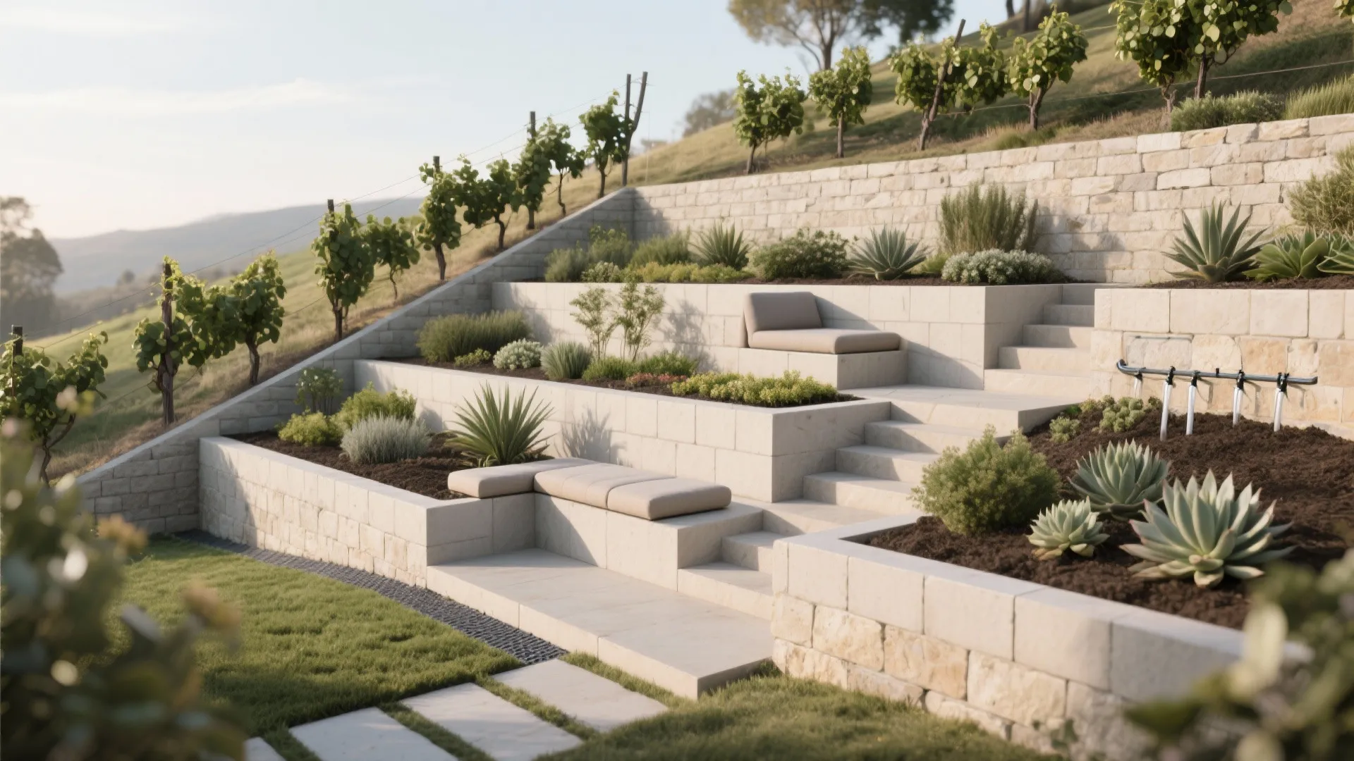 Terraced Micro-Gardens to Reduce Wall Height