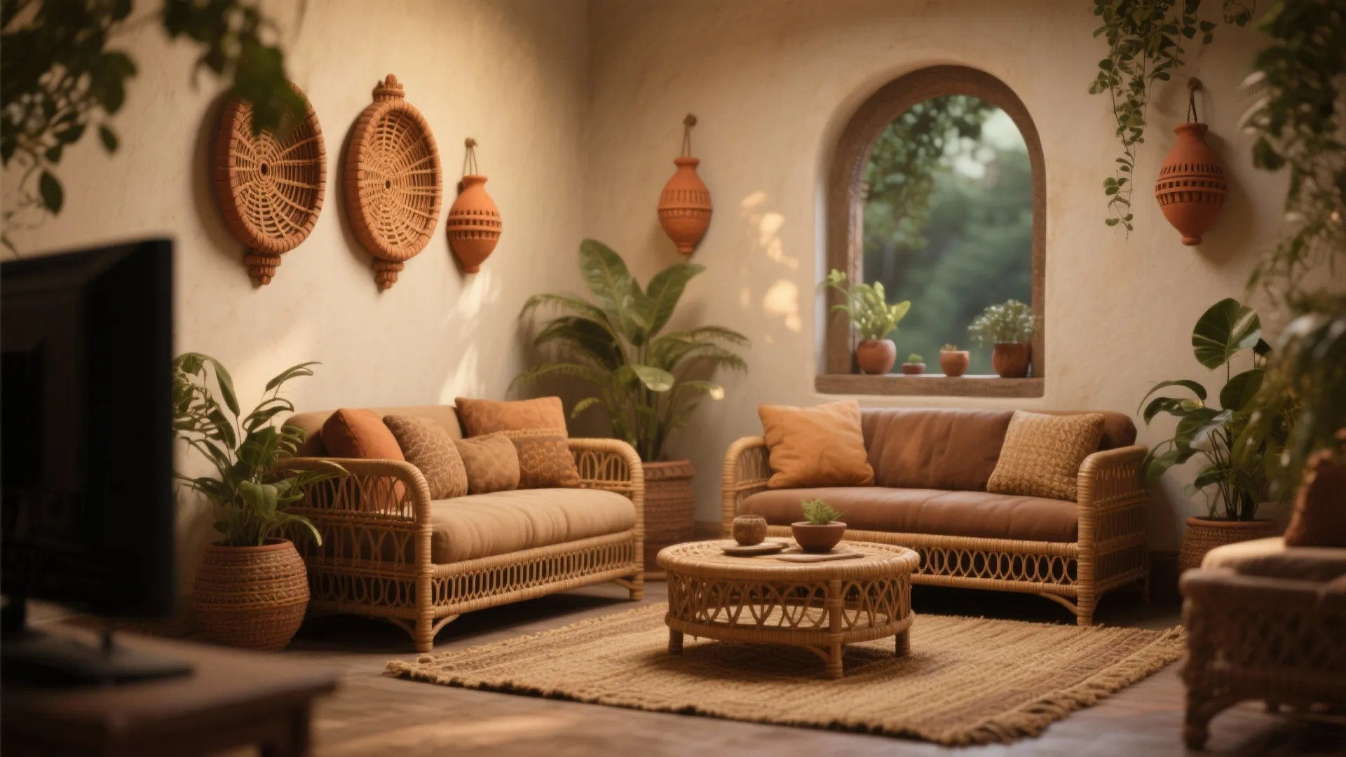 Handcrafted Terracotta or Cane Sconces