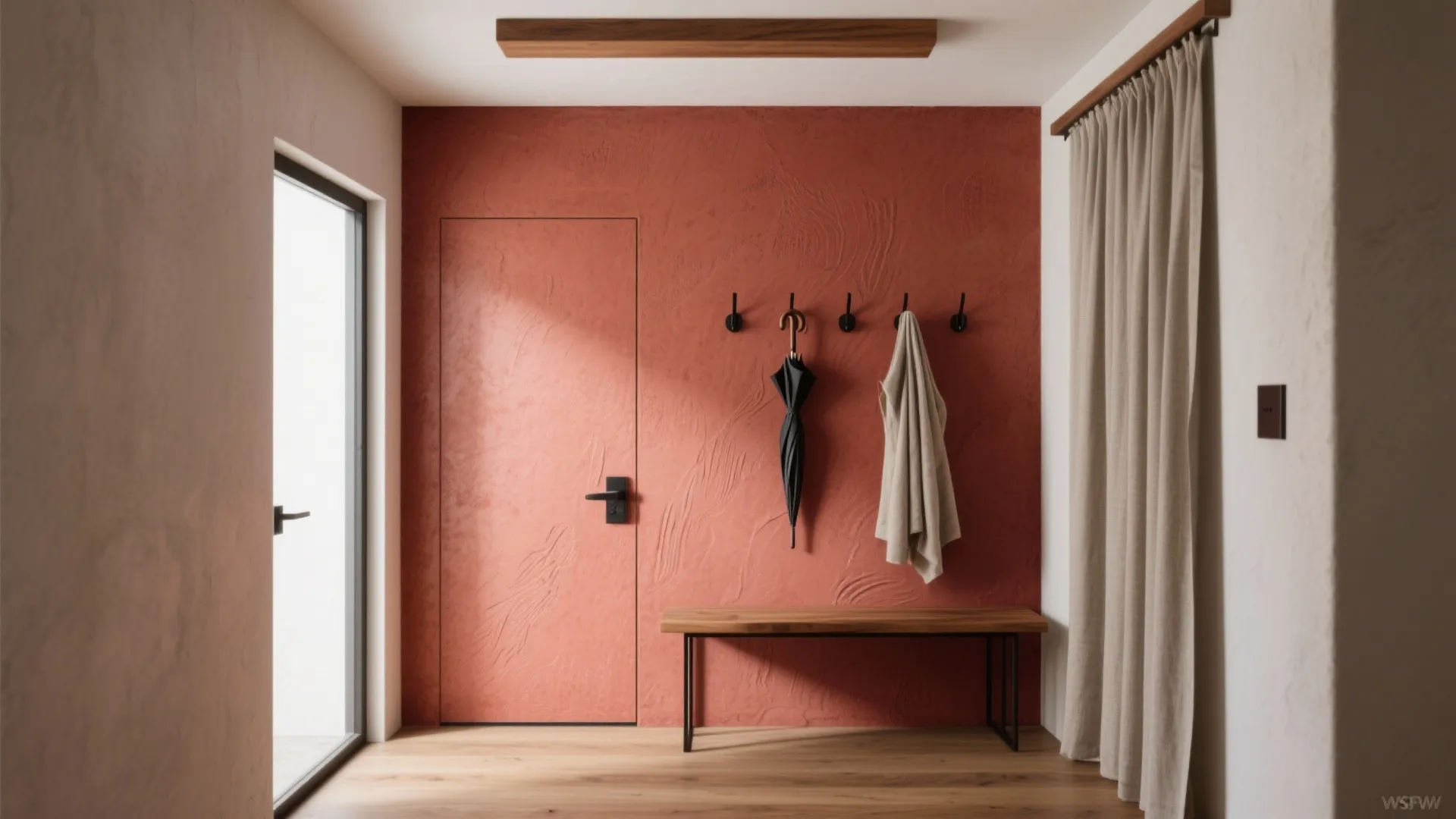 Textured Microcement or Stucco in Terracotta-Red: Modern, Seamless Strength