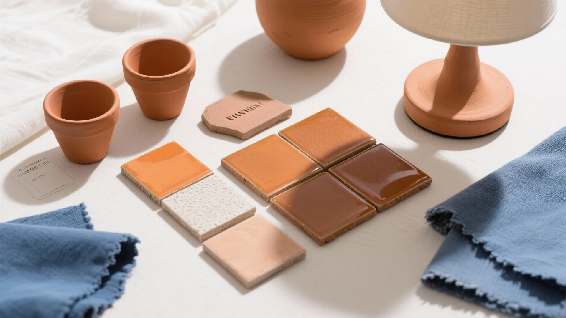 Terracotta pots and decor with Greek decor swatches