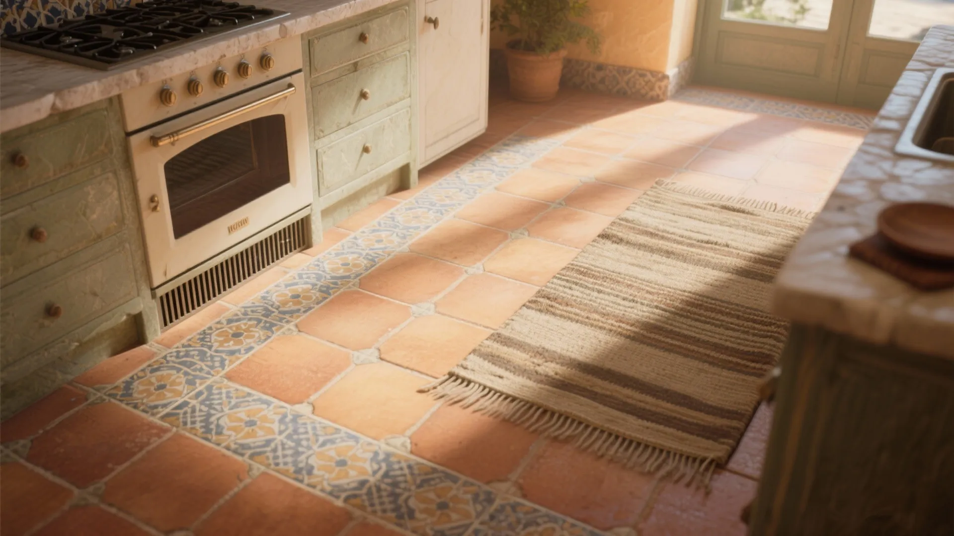 2. Terracotta, encaustic tiles and natural stone accents