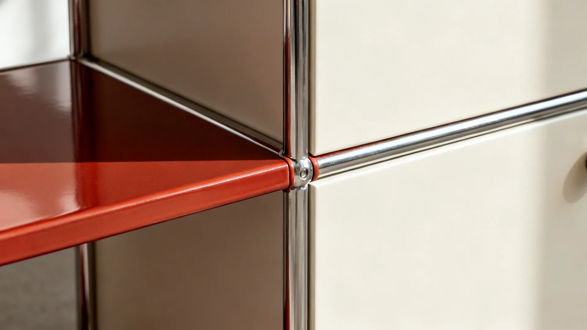 Red Accents Only: Frames, Open Shelves, and Niche