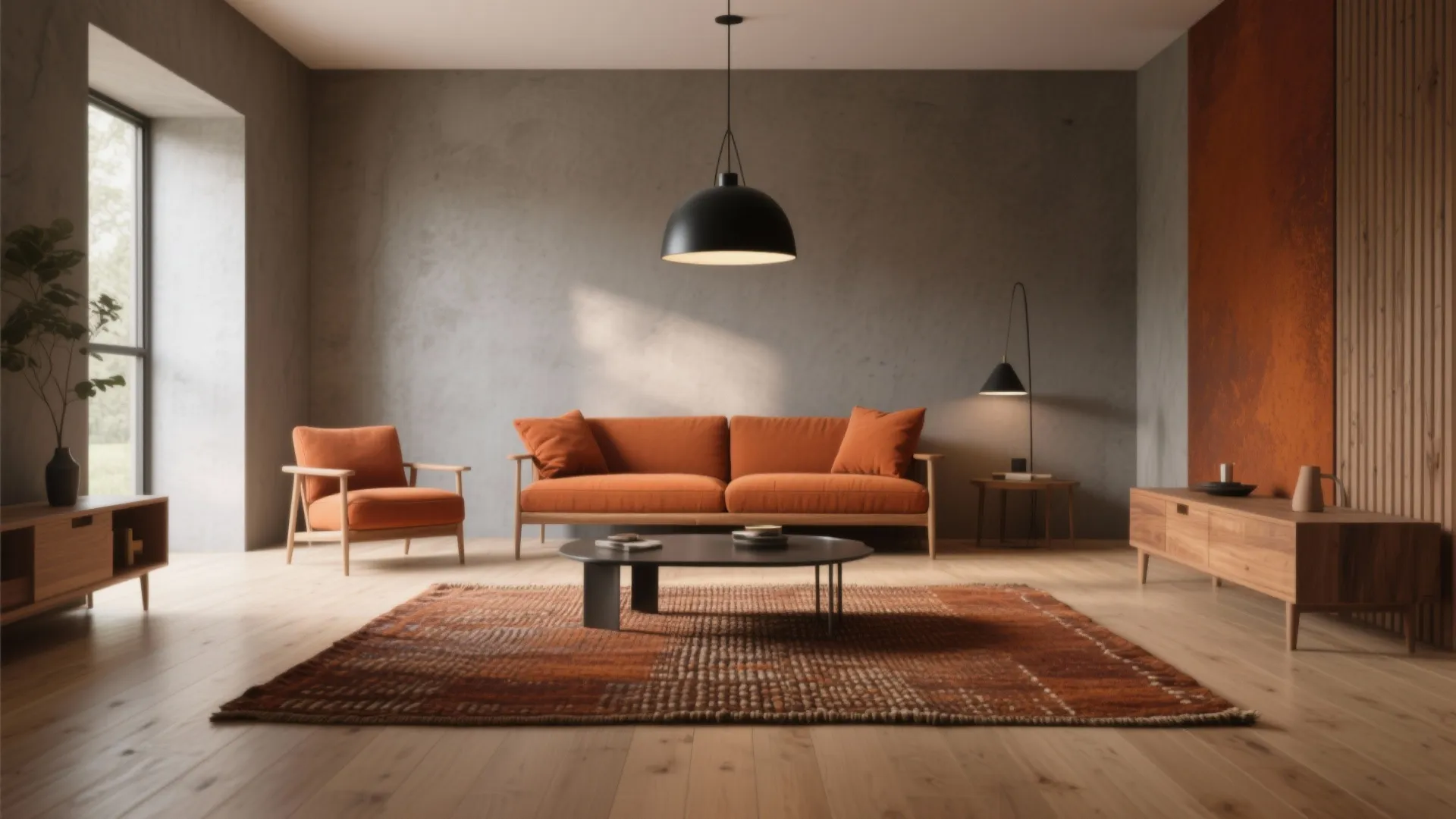 Idea 2: Warm gray base with terracotta and rust tones