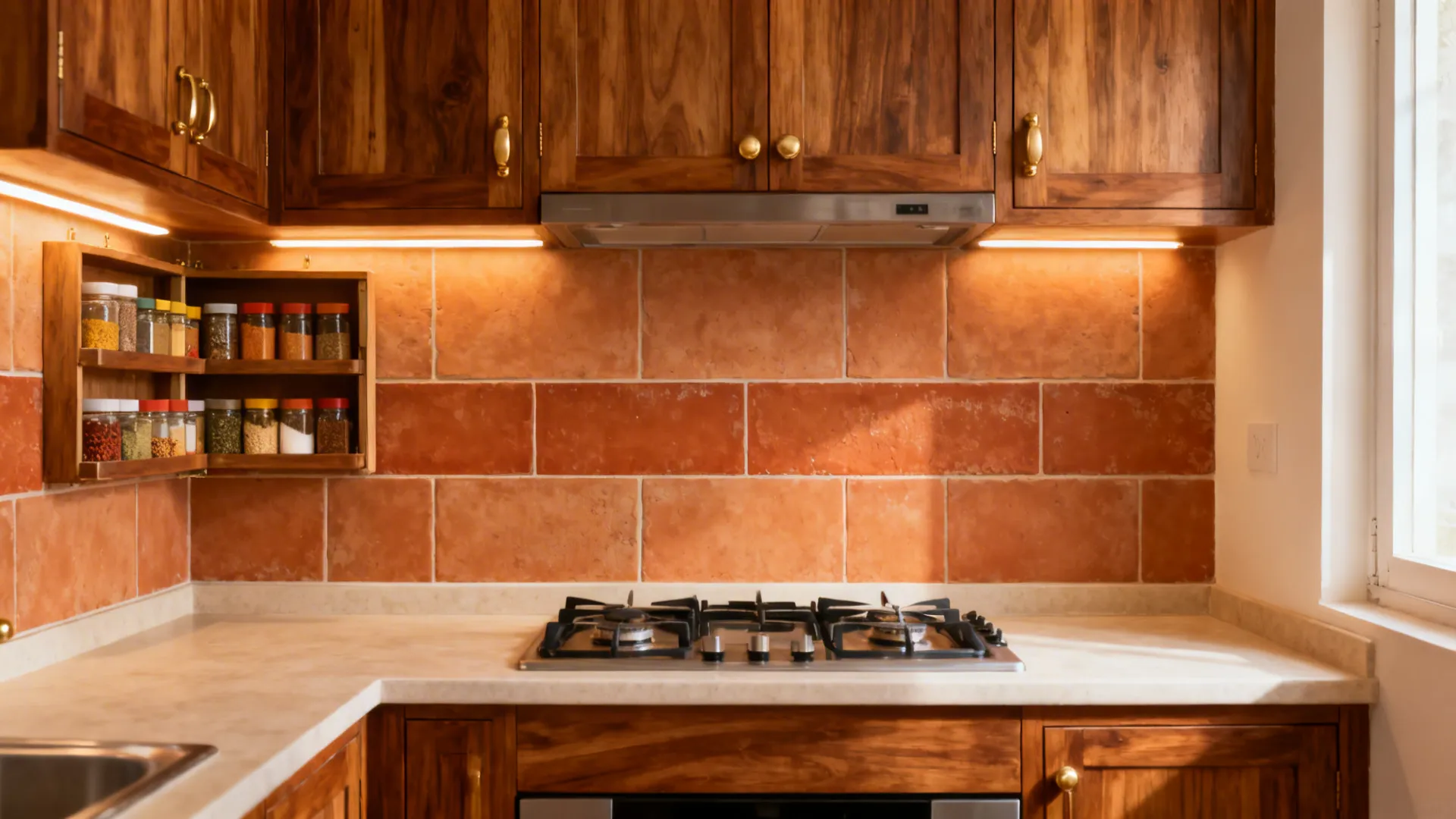 Terracotta and stone-textured tiles for warmth