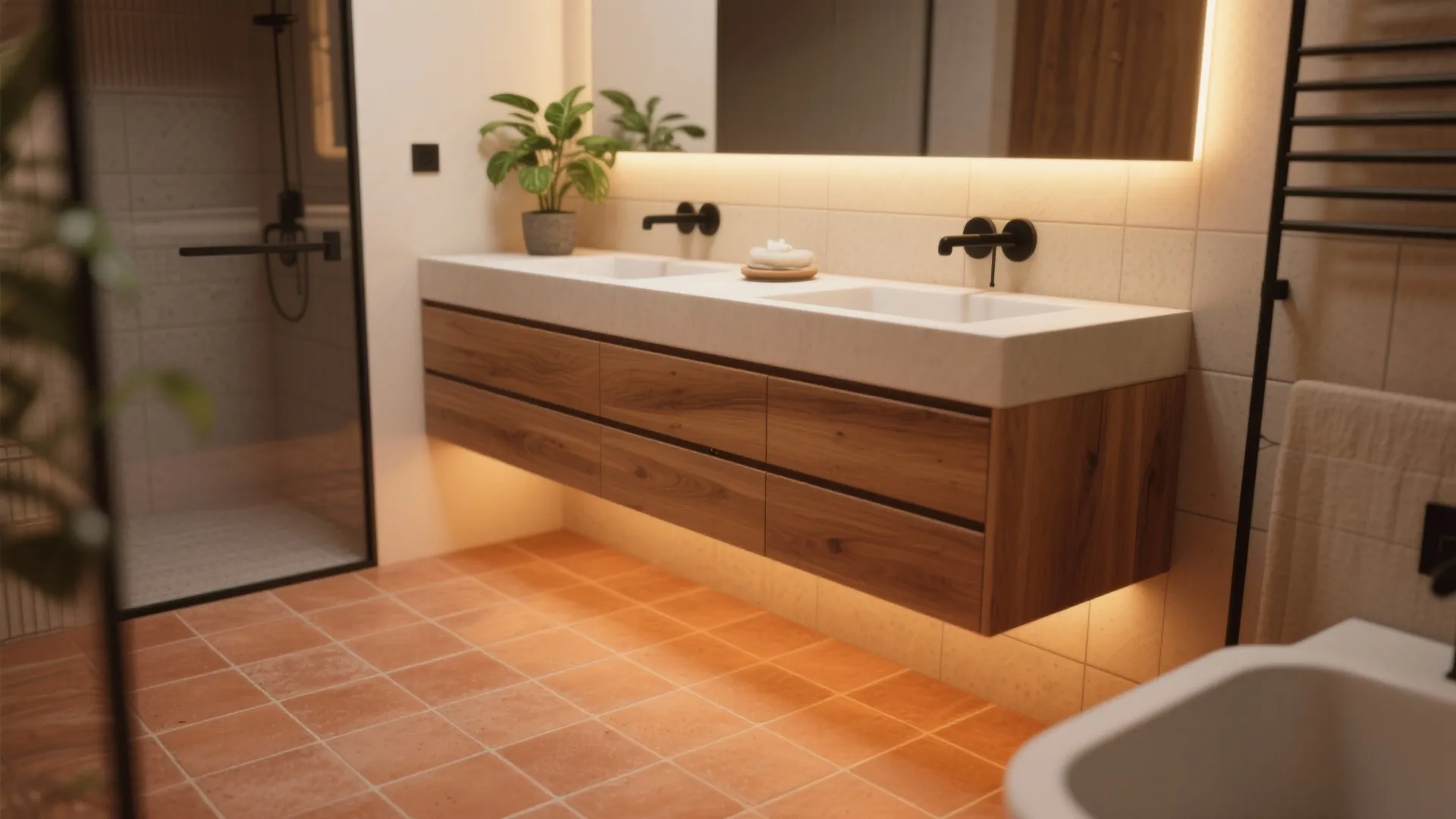 2. Terracotta Tiles and Natural Wood