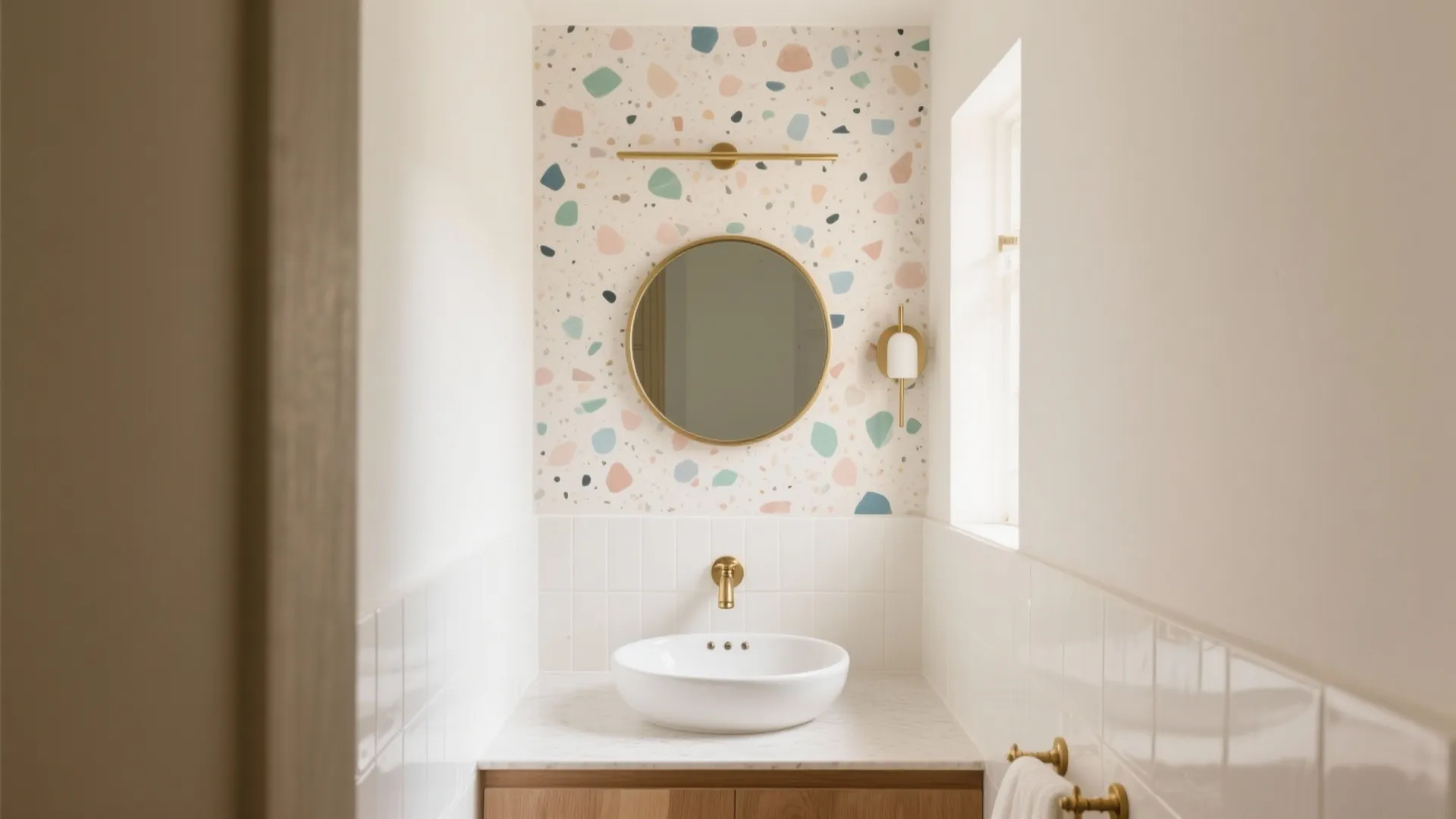 2) Matte Terrazzo Accent Wall (Pastel Speckles)