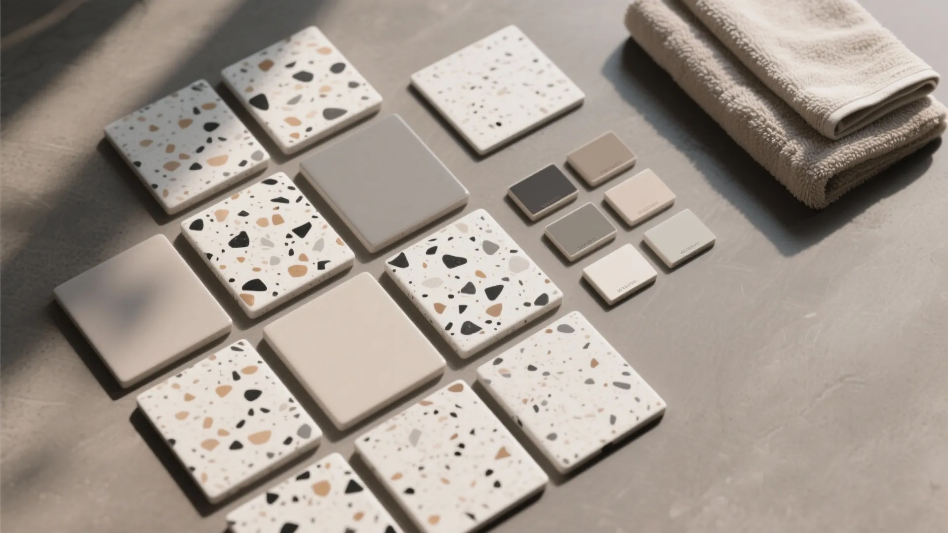 Terrazzo-look porcelain in a soft, modern palette