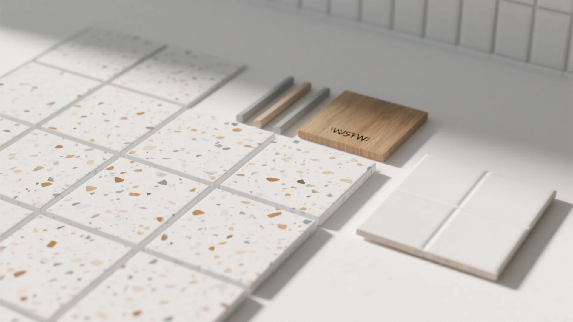 3) Large-Format Terrazzo-Look in White for Subtle Speckle