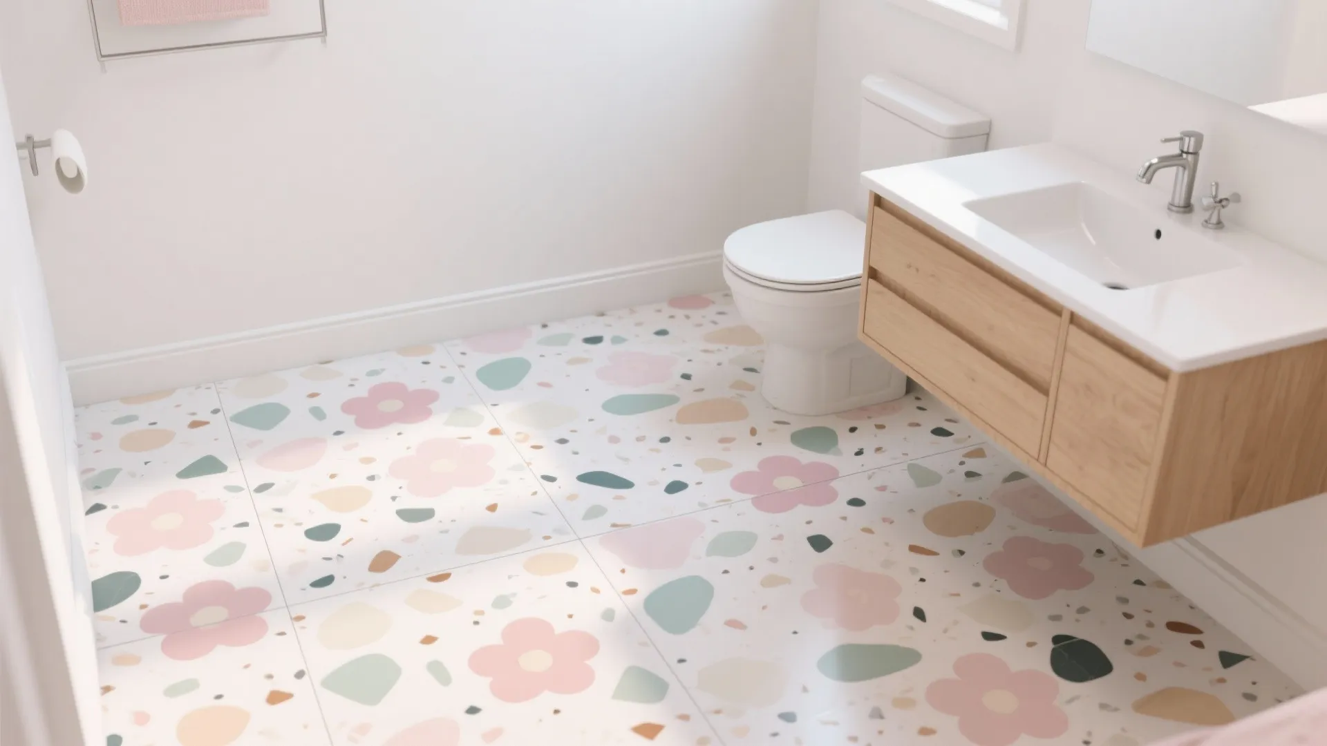 Pastel Terrazzo with Floral Chips on the Floor