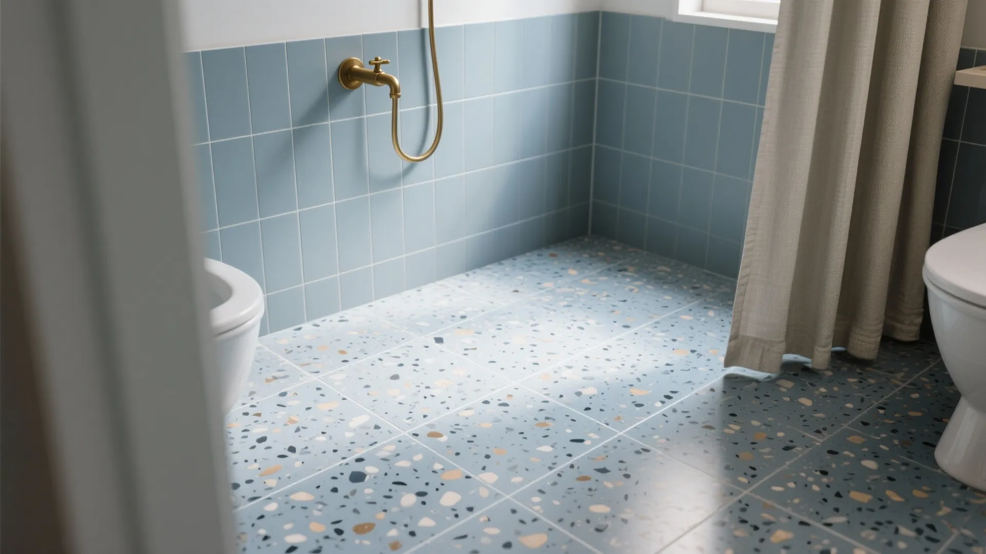 Blue-Grey Terrazzo-Look Porcelain for Texture