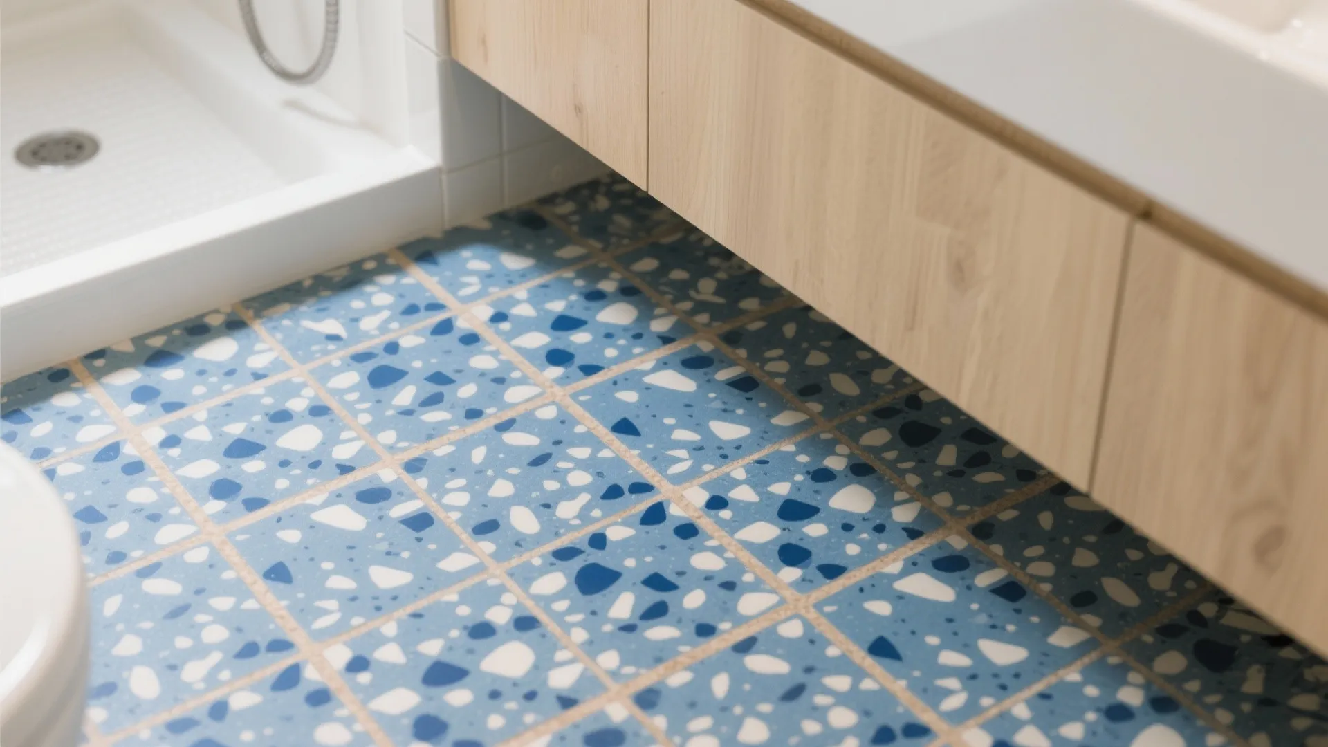 Blue Terrazzo Floor with Warm Grout