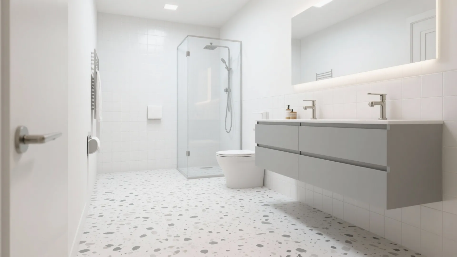 Terrazzo-Style Floor, Quiet White Walls