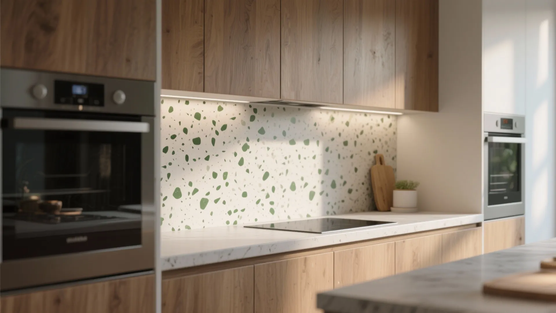 4. Terrazzo-Look Tiles with Green Flecks