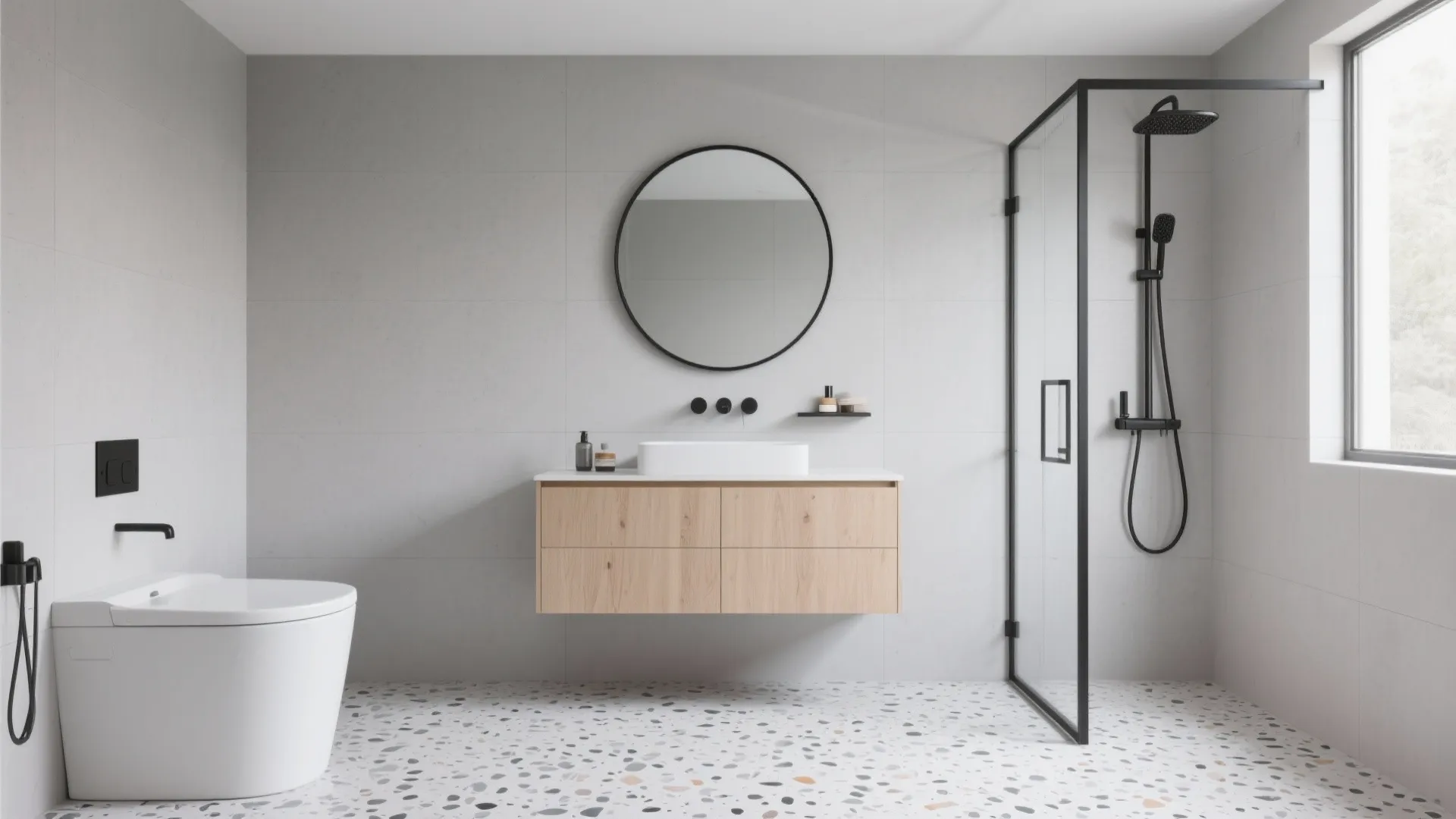 Inspiration 3: Add movement with terrazzo or stone-look grey