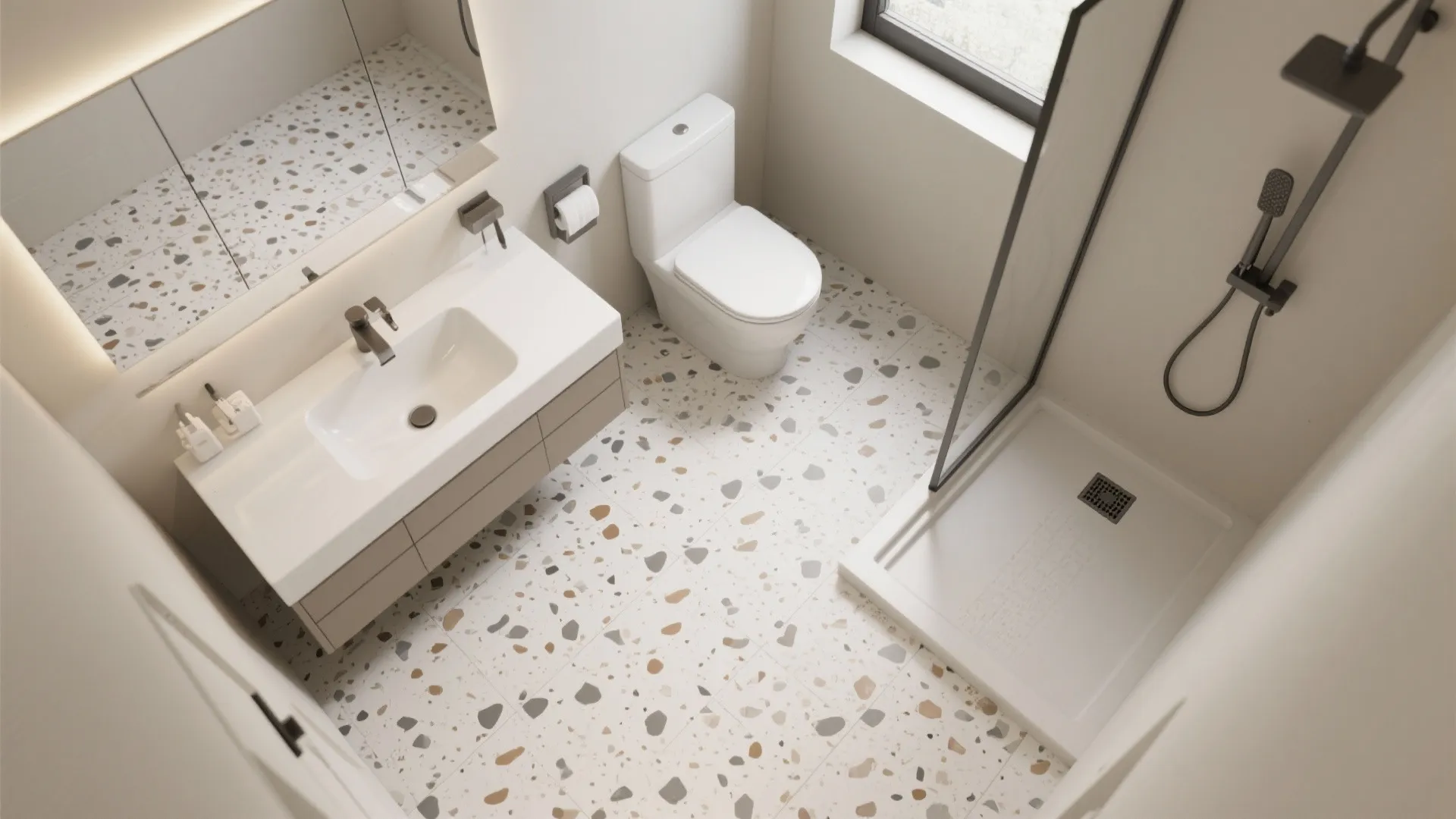 4) Patterned Terrazzo-Look Tiles to Anchor the Floor