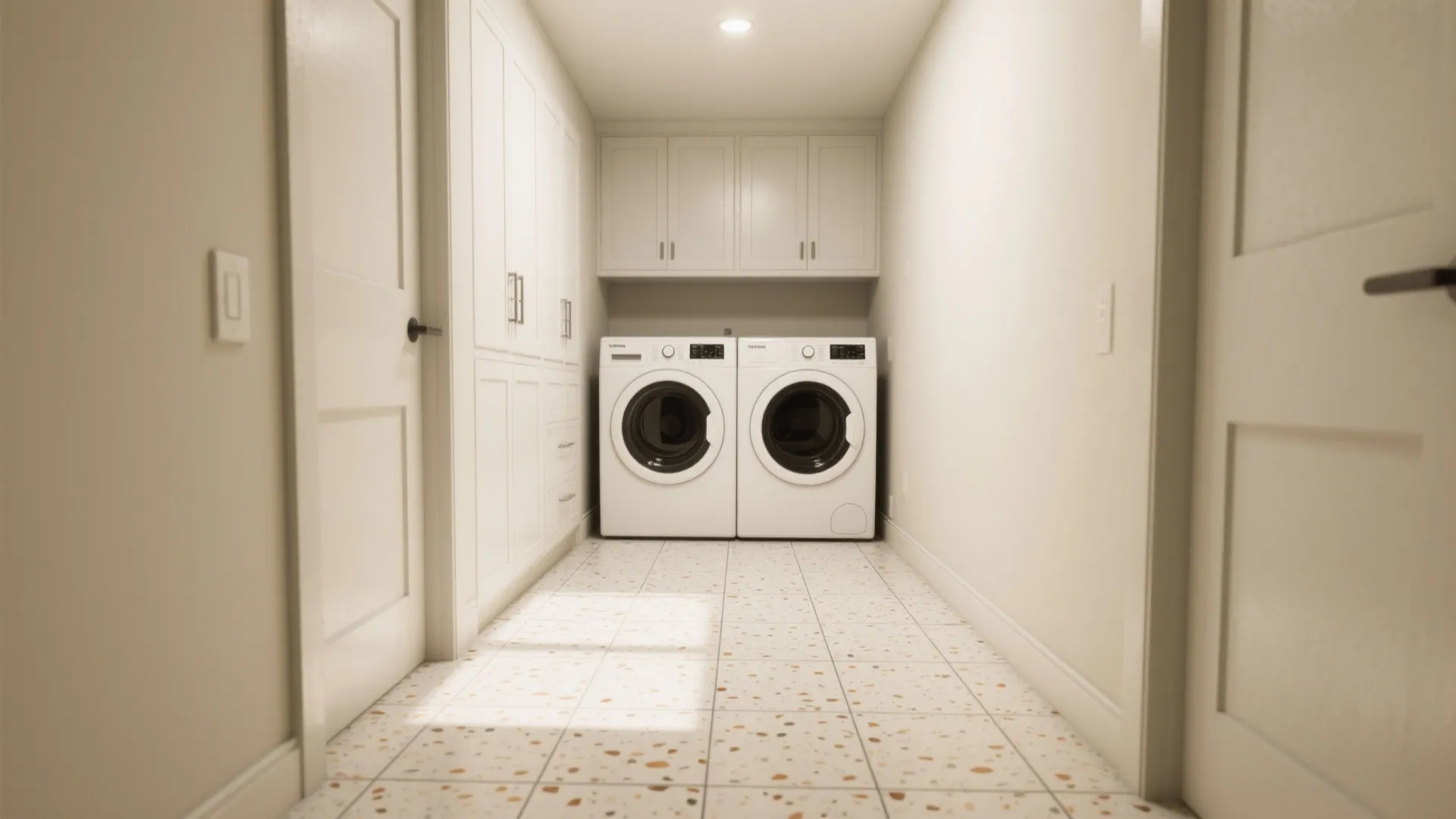 Stone-look porcelain or terrazzo-look tile for light and texture