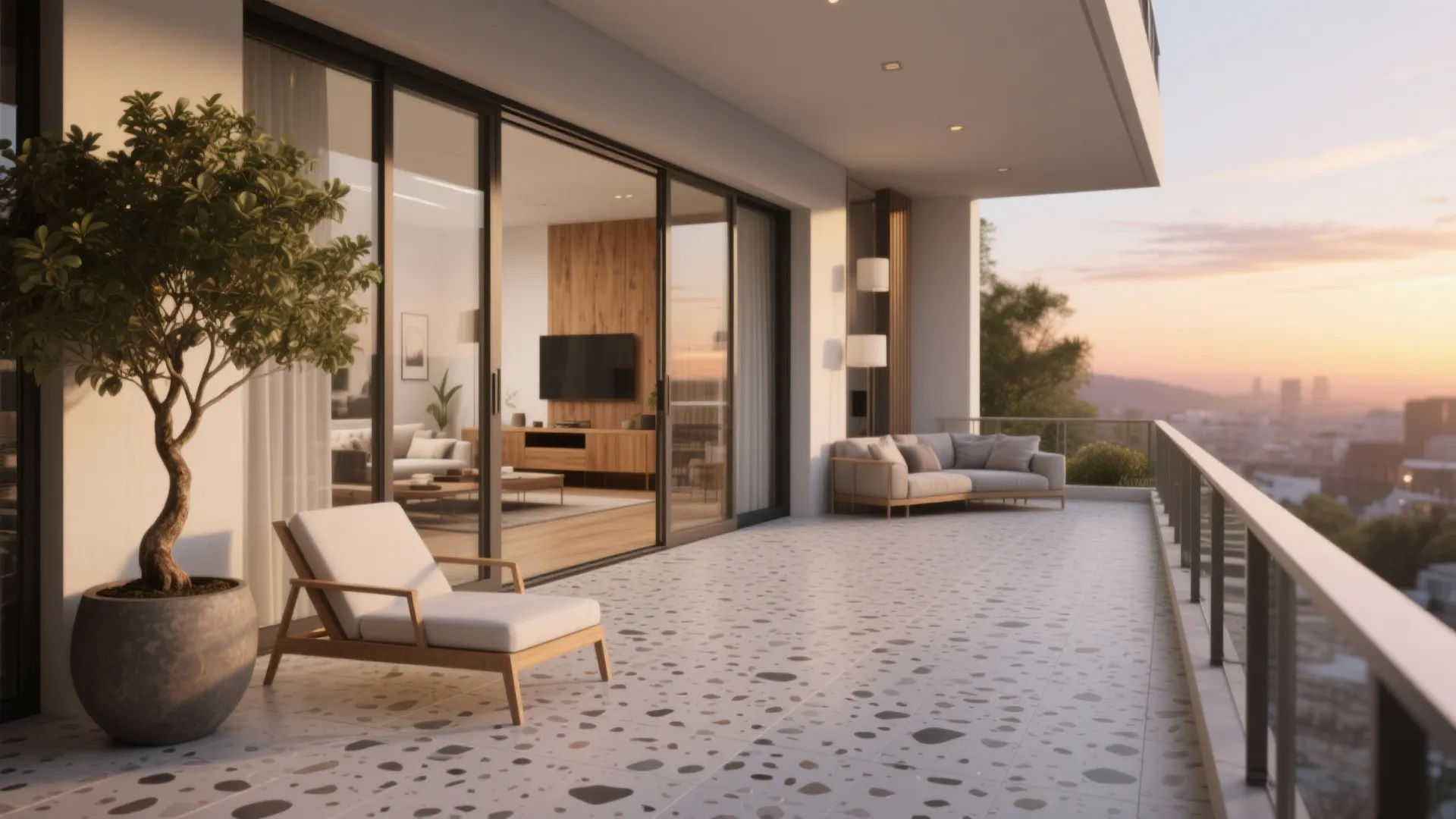 Stone or terrazzo-look porcelain for premium feel