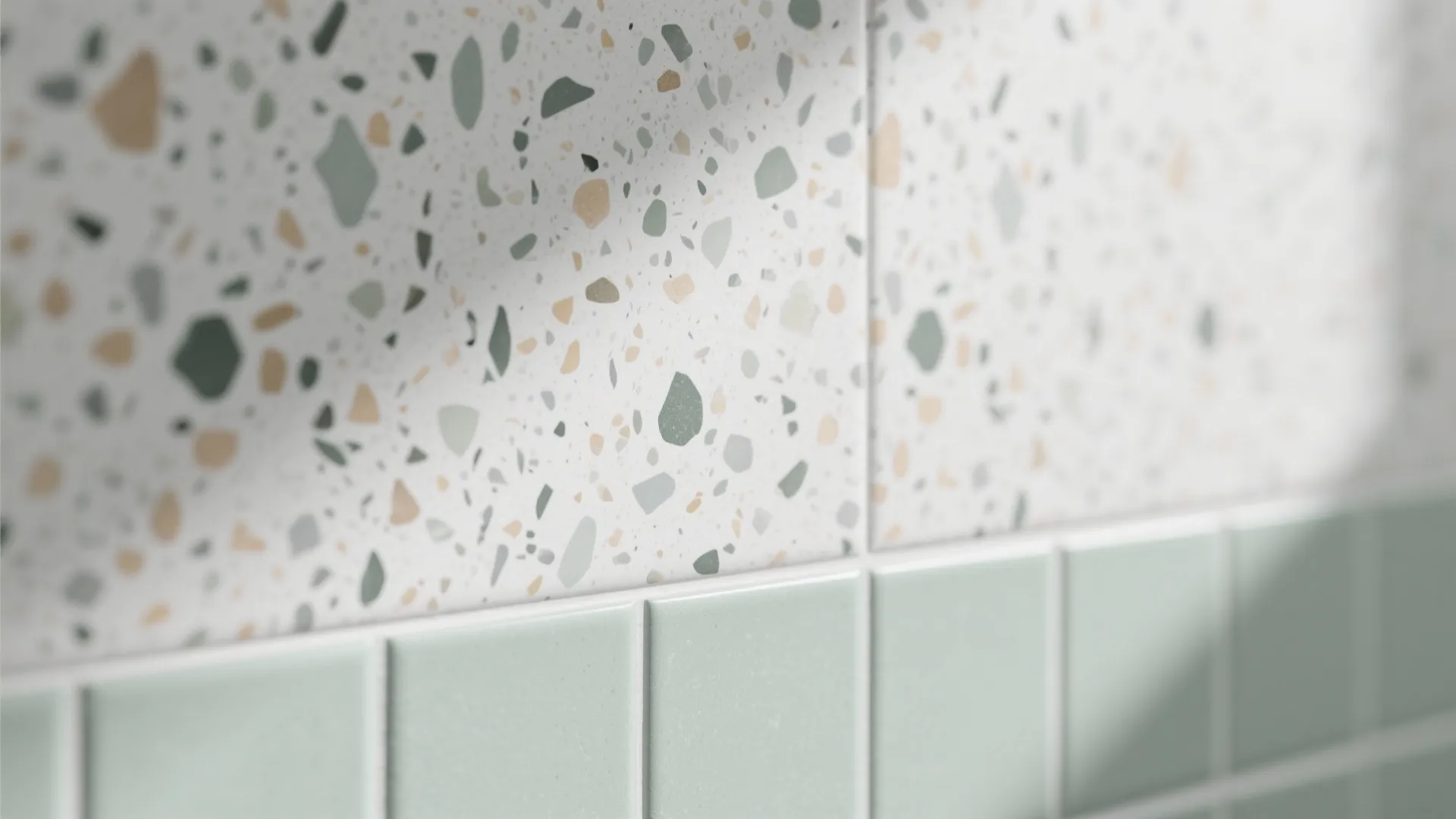Matte Terrazzo Floors With Pastel Walls