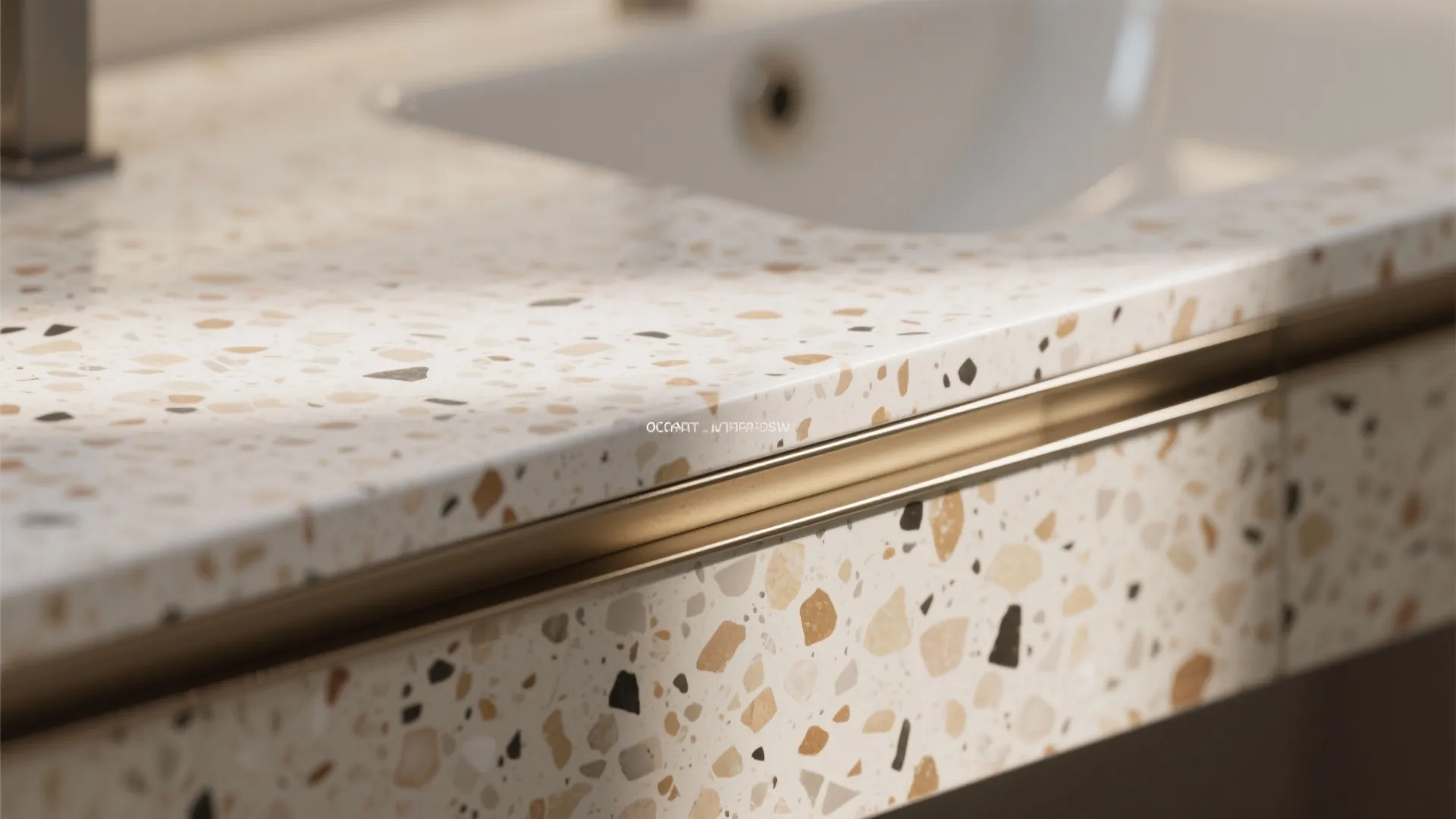 Terrazzo- or stone-look feature zones for personality