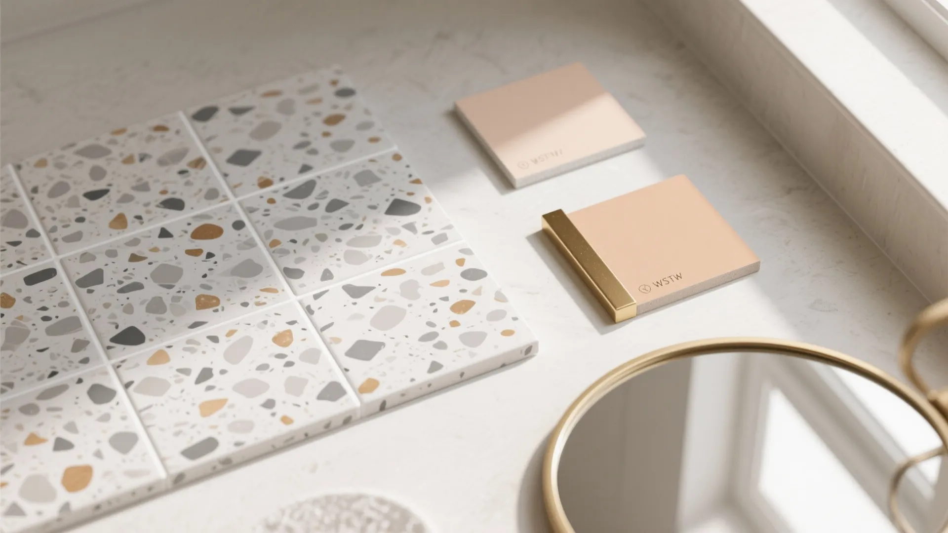 Muted terrazzo with bubble-like chips for subtle texture