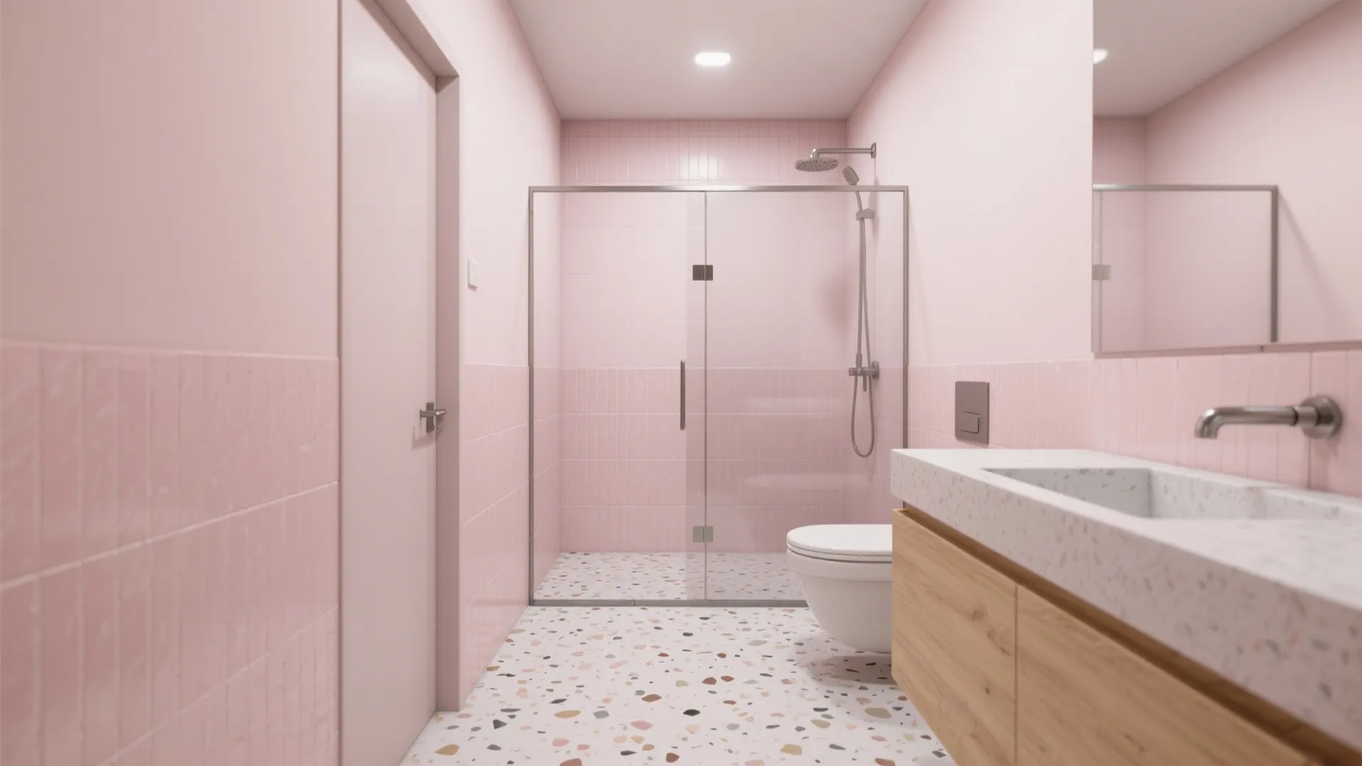 Terrazzo and Pink: Speckled Floors, Calm Walls