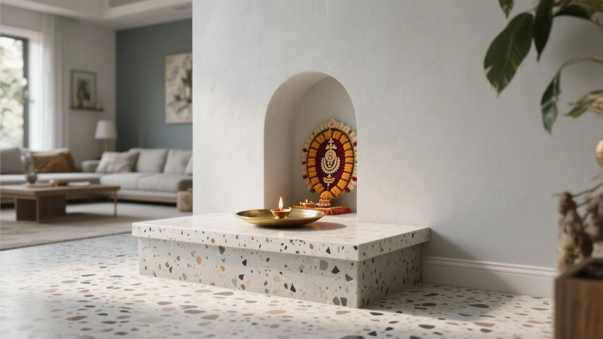 Terrazzo-Style Cement Floor and Plinth