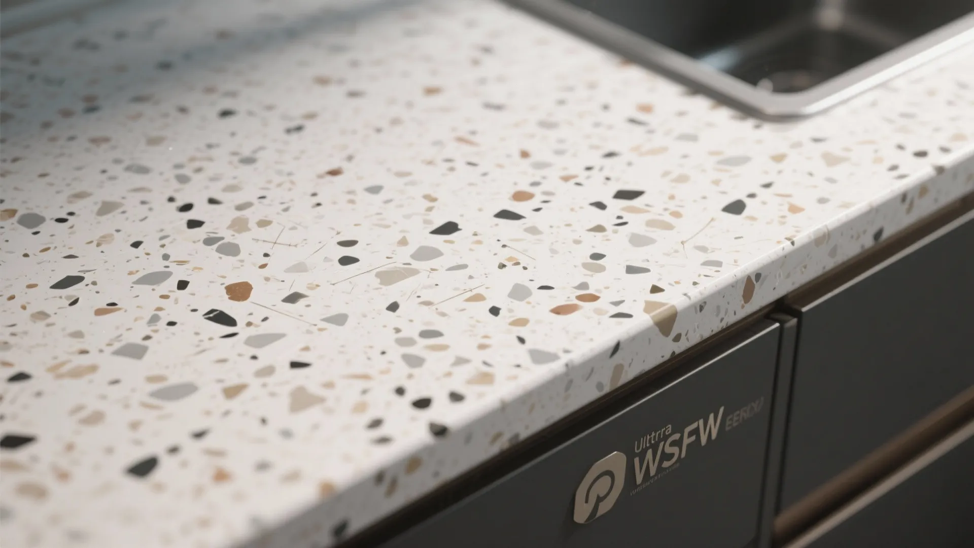 2. Terrazzo or speckled porcelain for texture