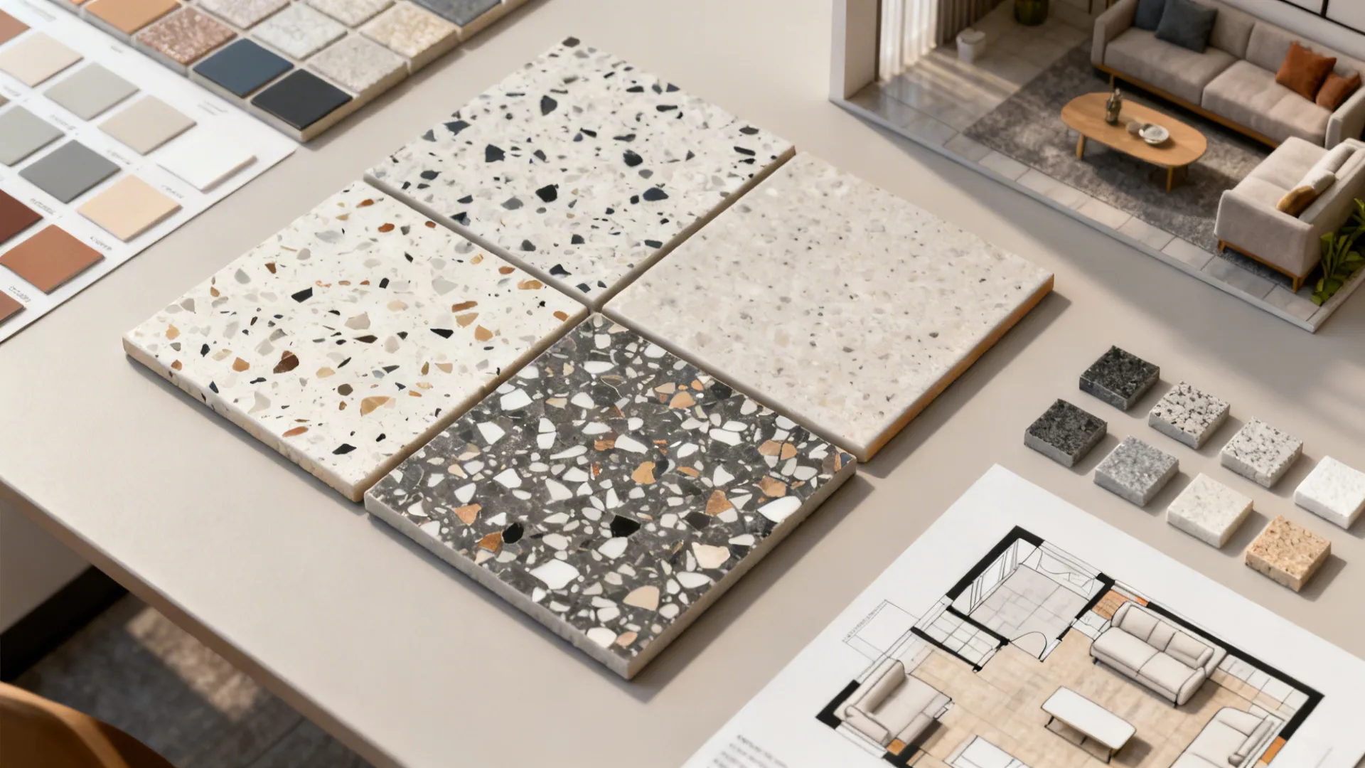 5. Patterned or Terrazzo Tiles — Make the Floor the Star