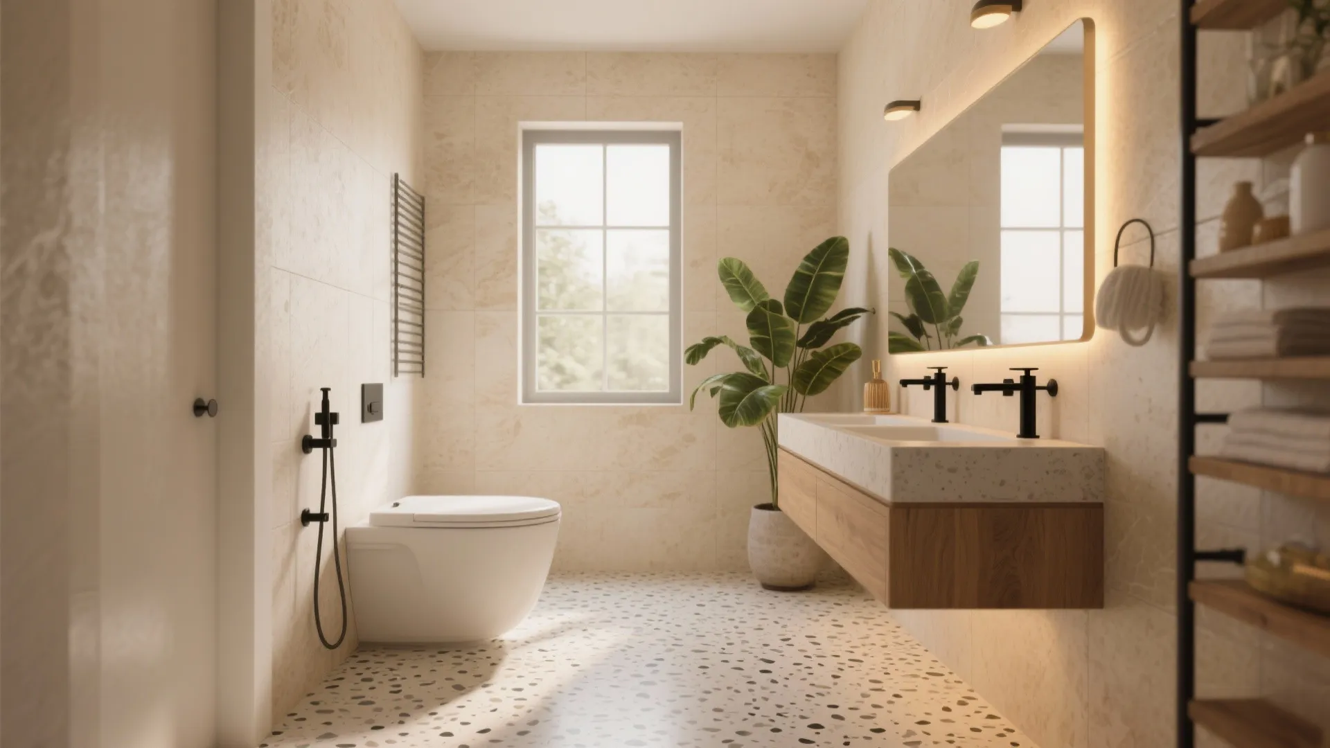 5) Terrazzo and Stone-Look Pairings for a Spa Vibe