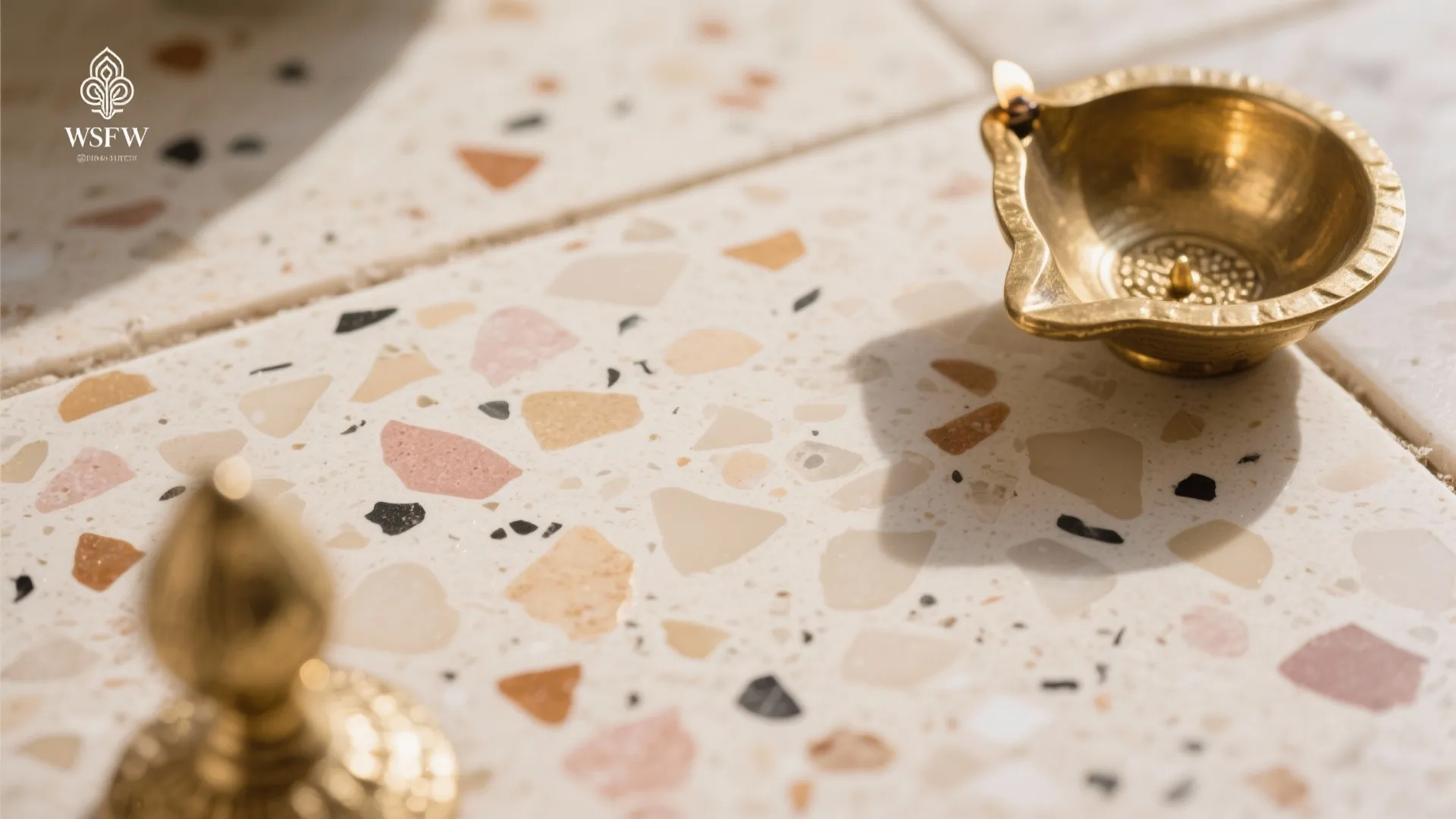 Idea 4: Terrazzo that forgives ash and camphor