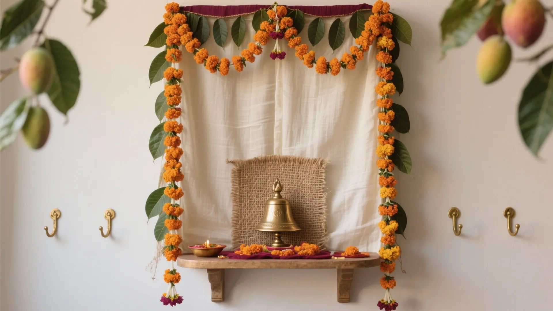 Textile Backdrop with Marigold and Toran