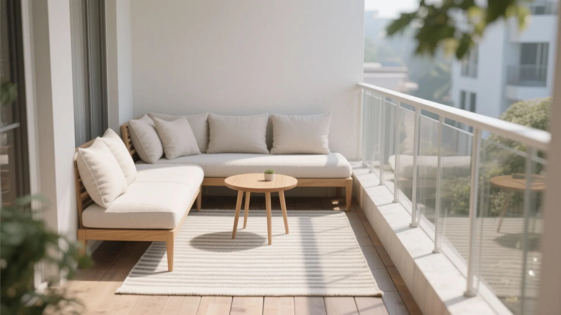 Textile comfort: outdoor rugs, cushions, and a touch of wood